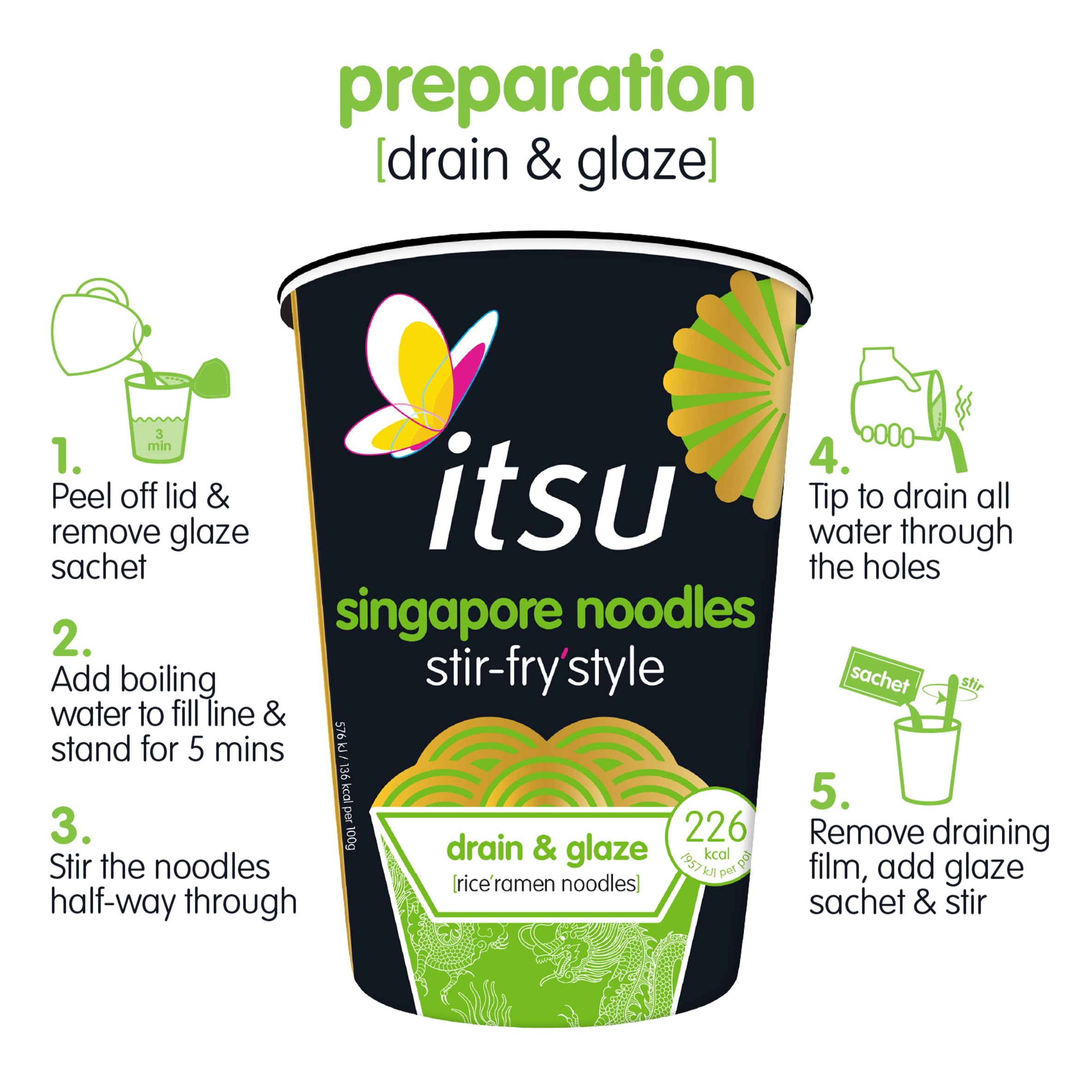 Itsu Singapore Stir Fry Style Noodles 79g | Instant Noodles Multipack Pots | Air-Dried Rice Ramen with Curry Glaze | Pack of 6 5