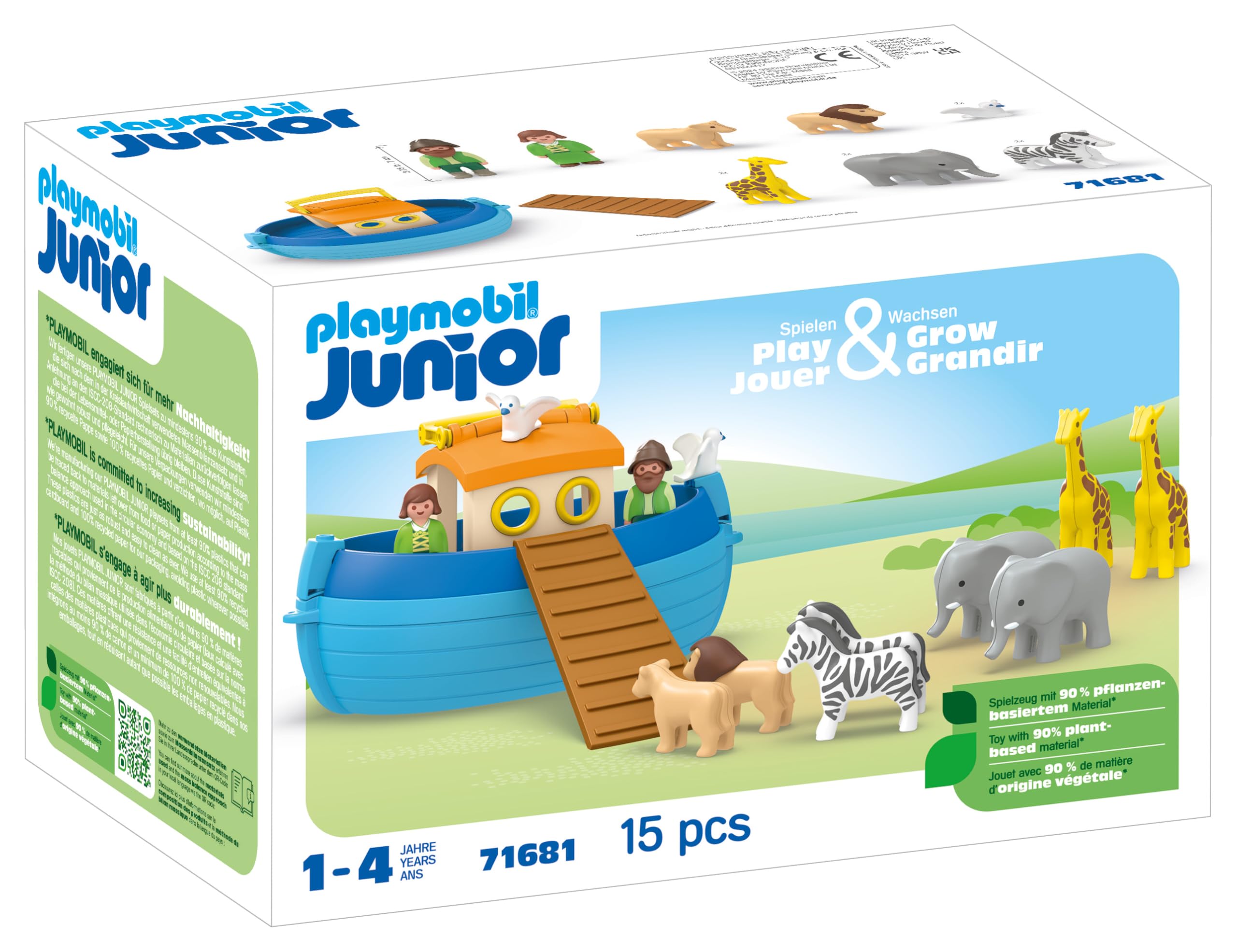 PLAYMOBIL 71681 JUNIOR My Take Along Noah's Ark - Portable Animal Playset for Toddlers 12 Months+ 6