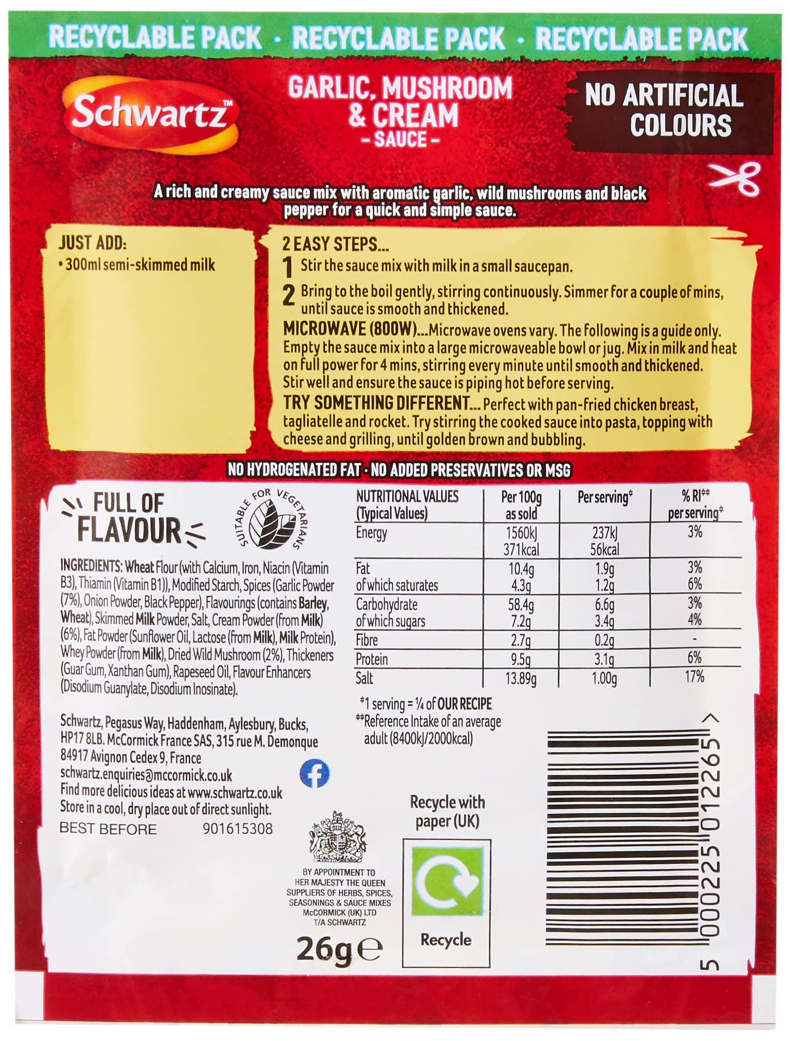 Schwartz Garlic Mushroom & Cream Sauce Mix 26g | Pack of 12 | No Artificial Ingredients 3