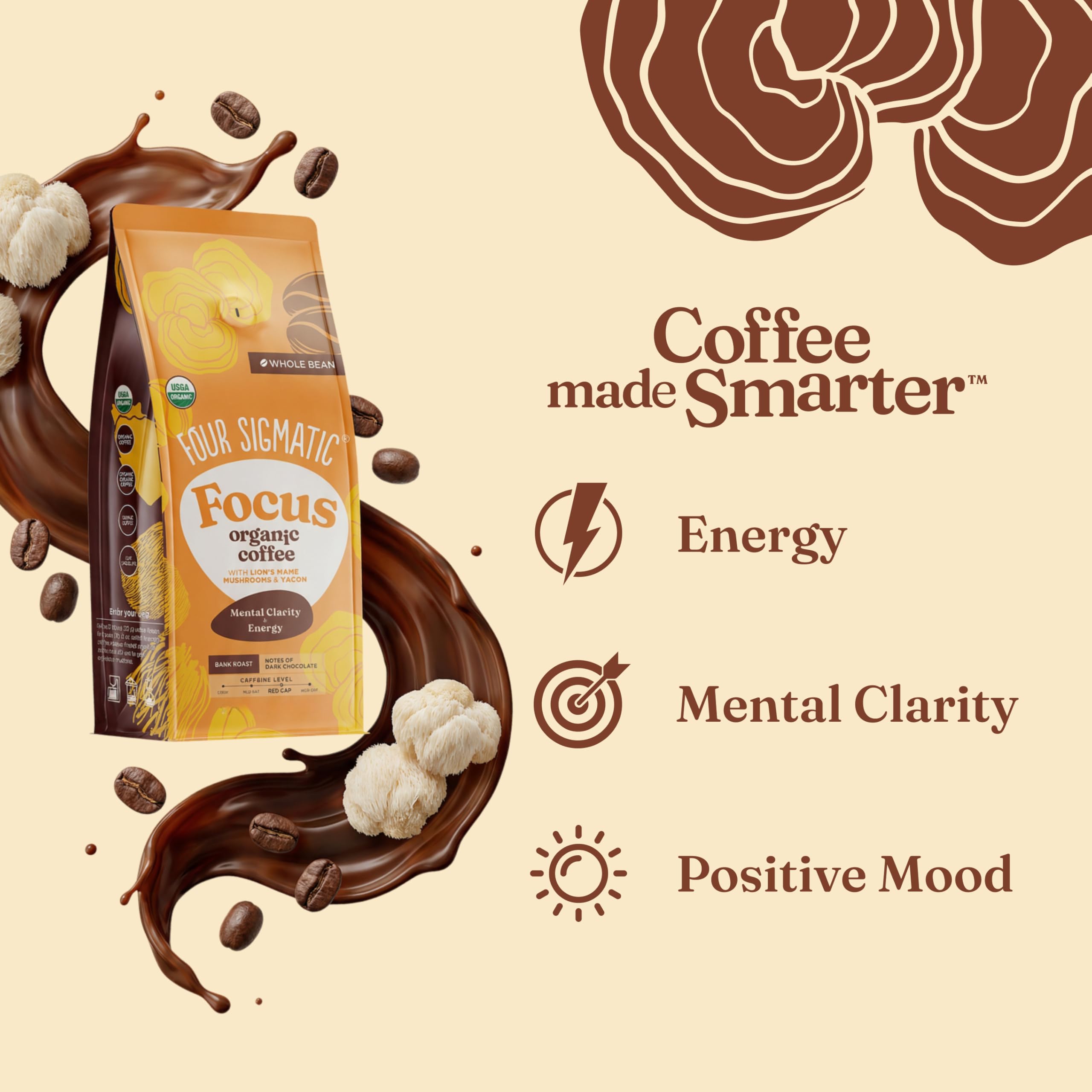 Four Sigmatic Dark Roast Whole Bean Coffee with Lion's Mane & Chaga - 340g