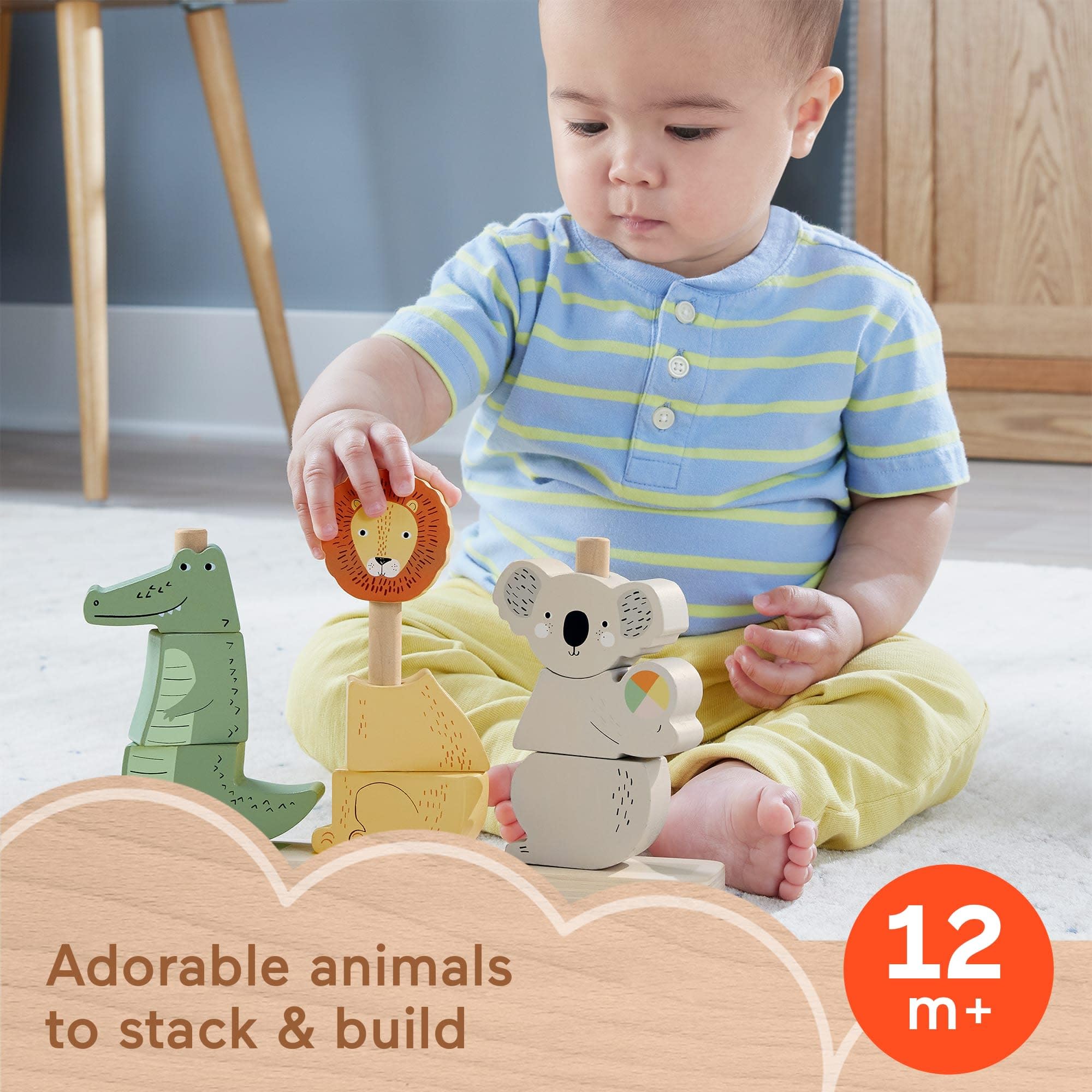 Fisher-Price Wooden Stack & Sort Animals Developmental Toy | 10 Wood Pieces | Ages 1+