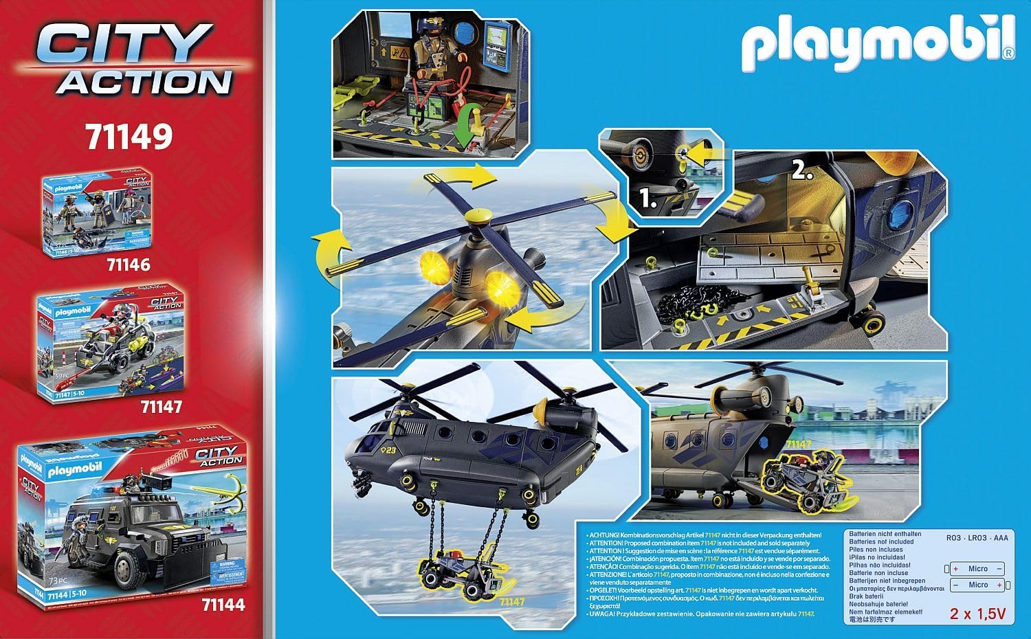 Playmobil 71149 Tactical Police Twin-Prop Helicopter - Light & Sound Vehicle Playset for Ages 5+ 6