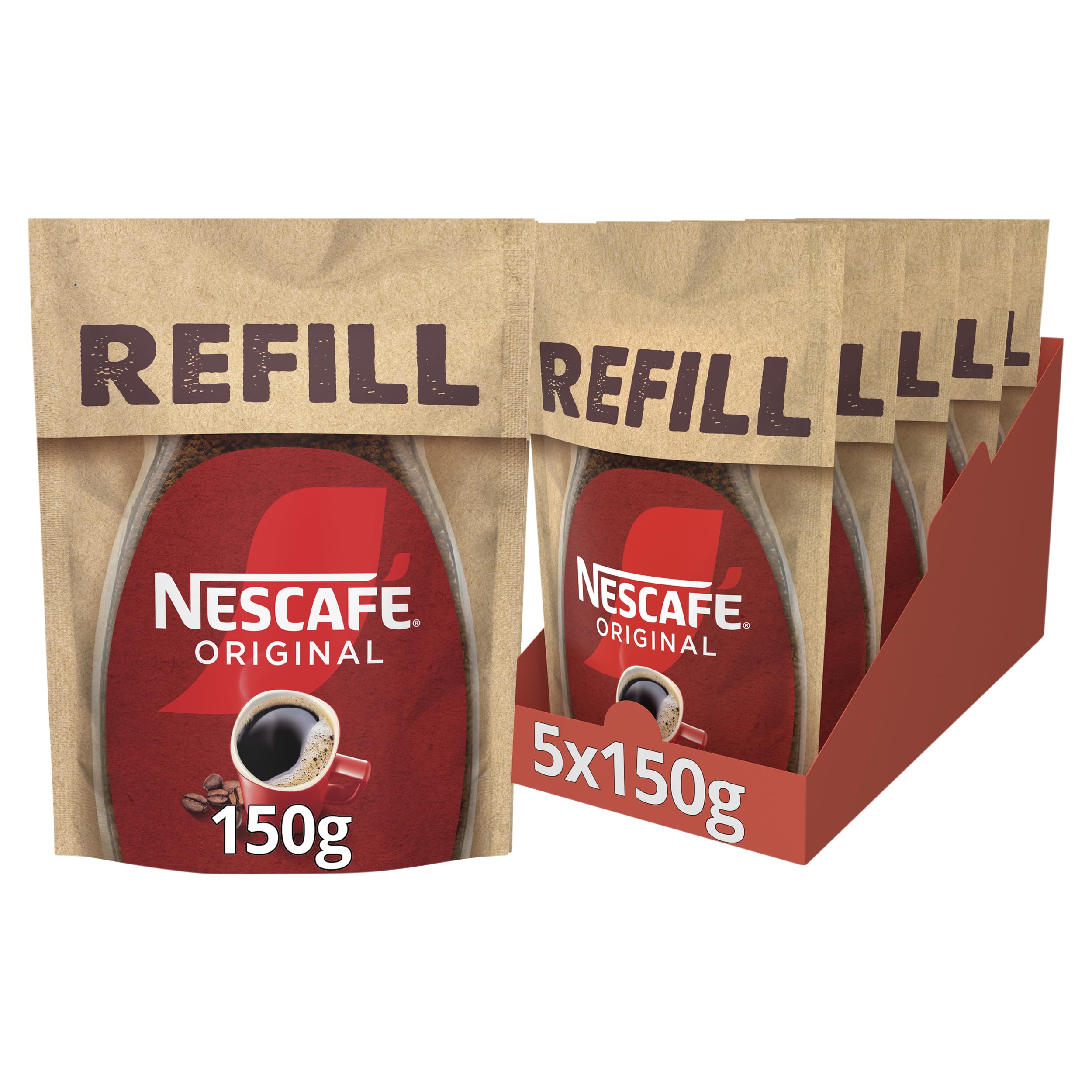NESCAFÉ Original Instant Coffee Refill Pouch - Full & Bold Taste, 150g (Pack of 5)