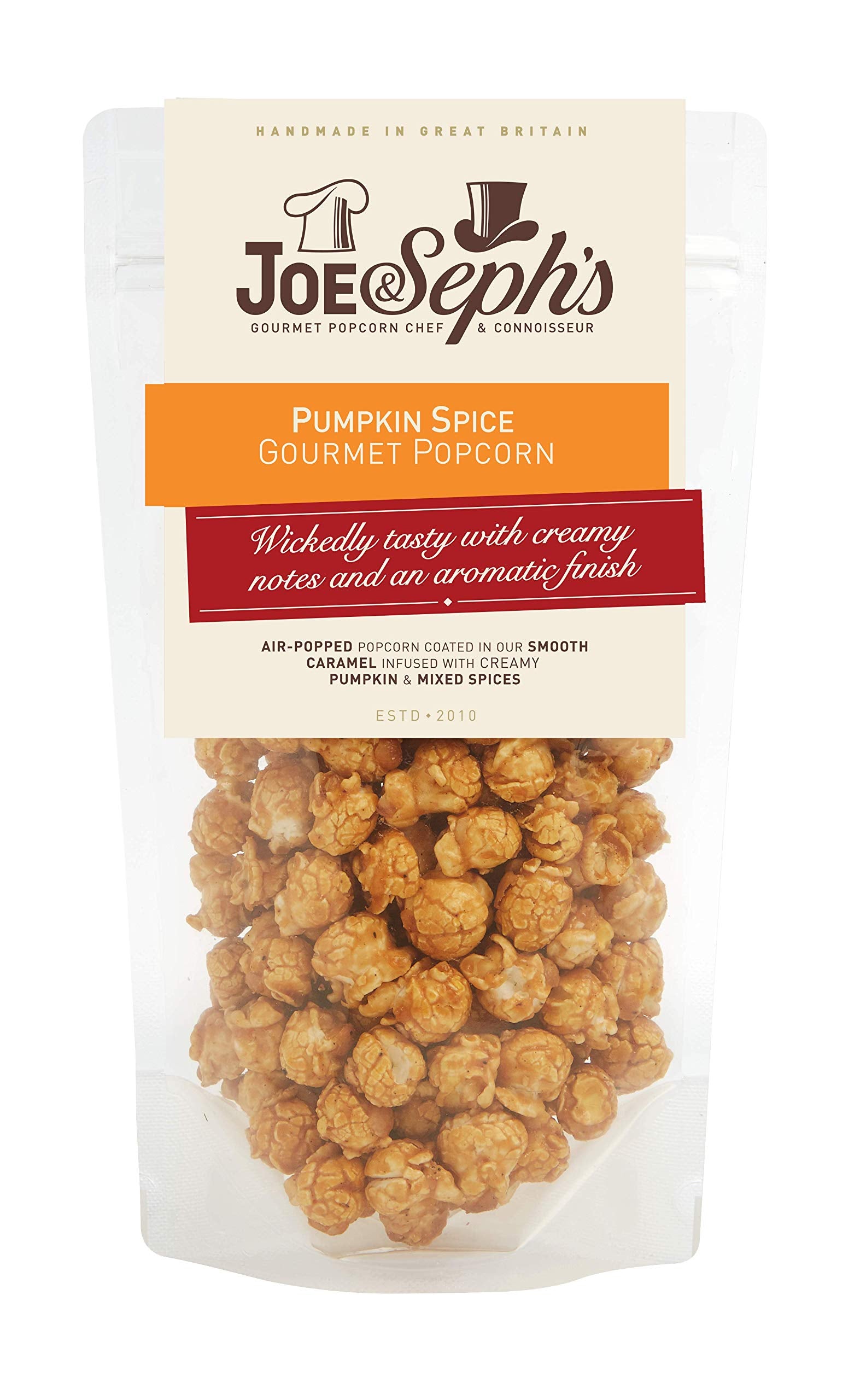 Joe & Seph's Pumpkin Spice Popcorn (80g) - Gourmet Air-Popped Caramel Popcorn with Real Pumpkin & Cinnamon