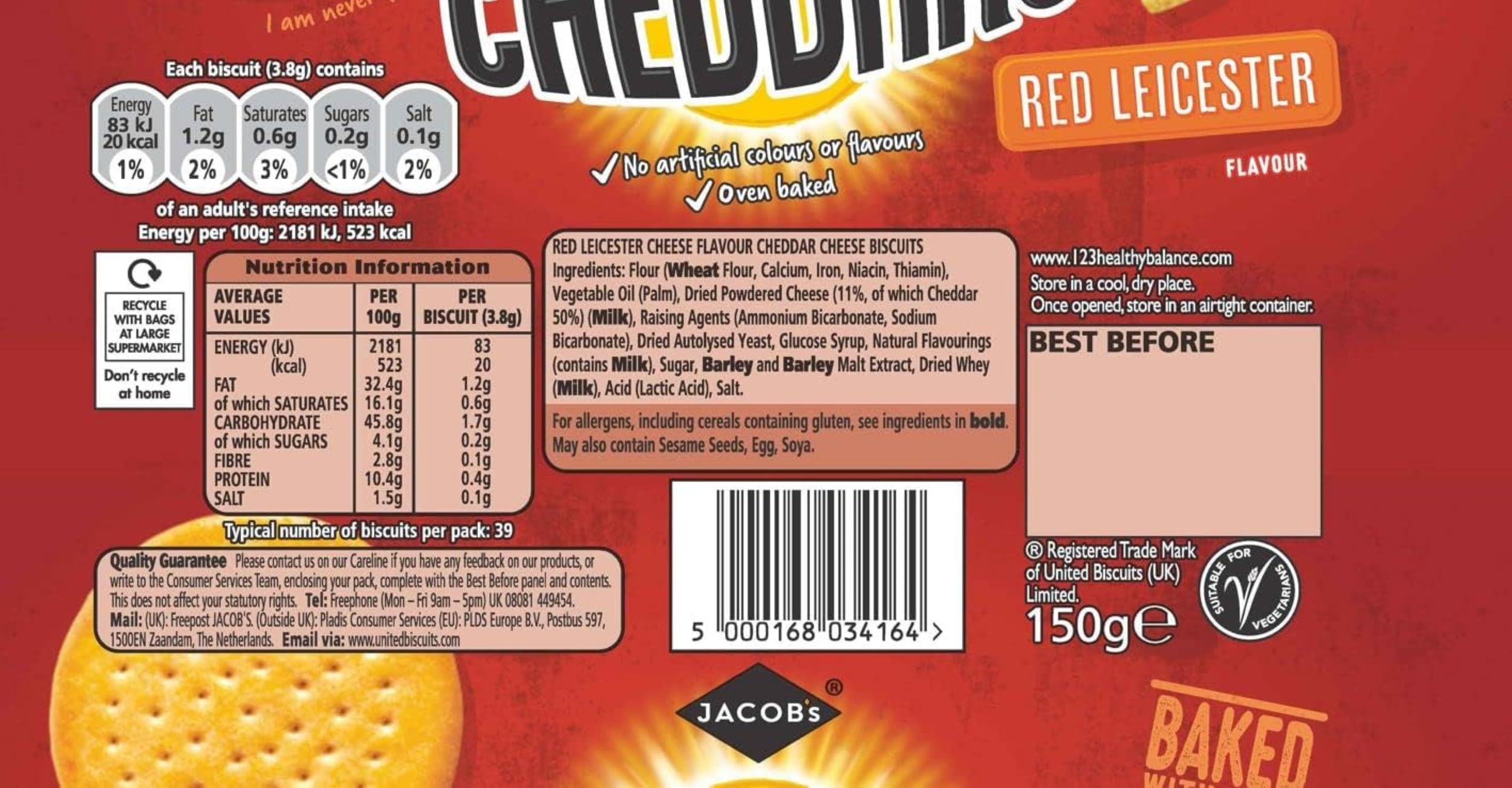Jacob's Cheddars Red Leicester Flavour Cheese Biscuits, 150 g 4