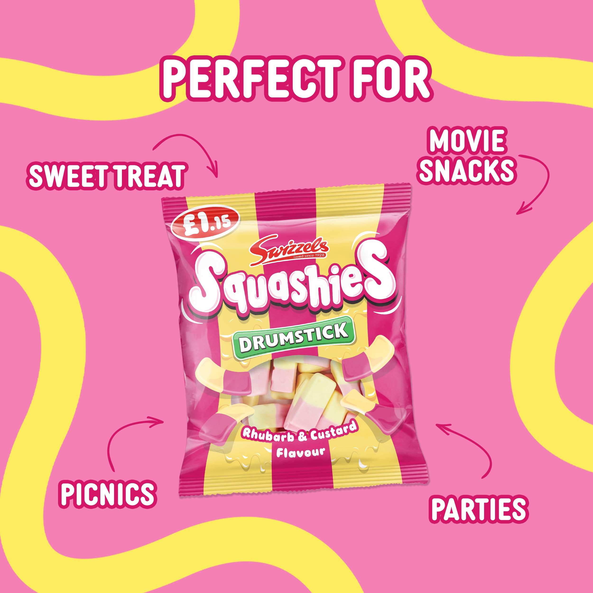 Swizzels Squashies Sweets - Rhubarb & Custard Flavour (120g)