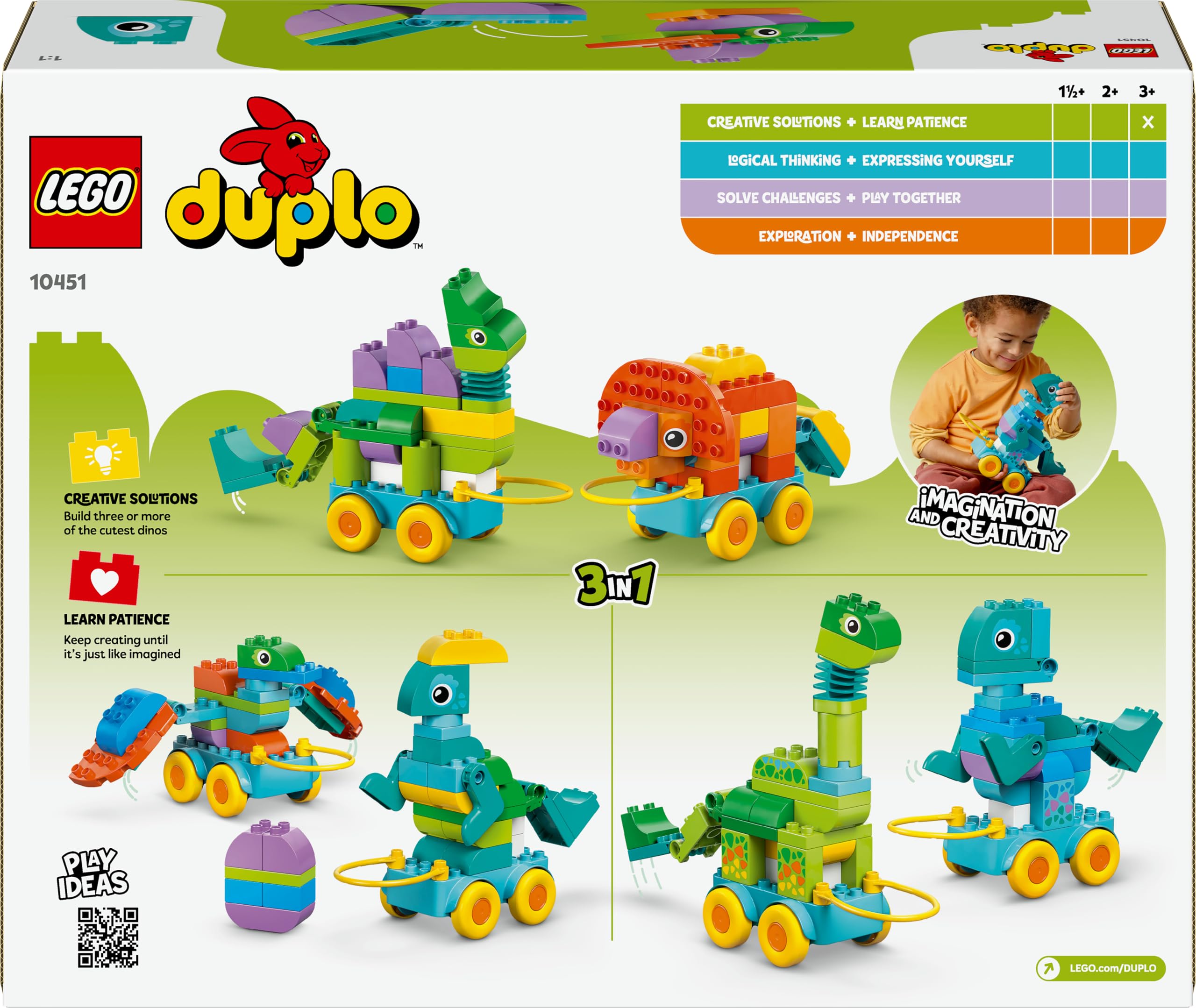 LEGO DUPLO 3in1 Dinosaurs on Wheels - Educational Building Set for Toddlers 3+ 4