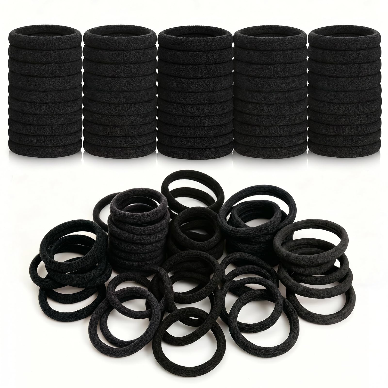 Lafefe 50 Pcs Thick Seamless Hair Bobbles - Strong Elastic Hold | Medium Size Black Nylon