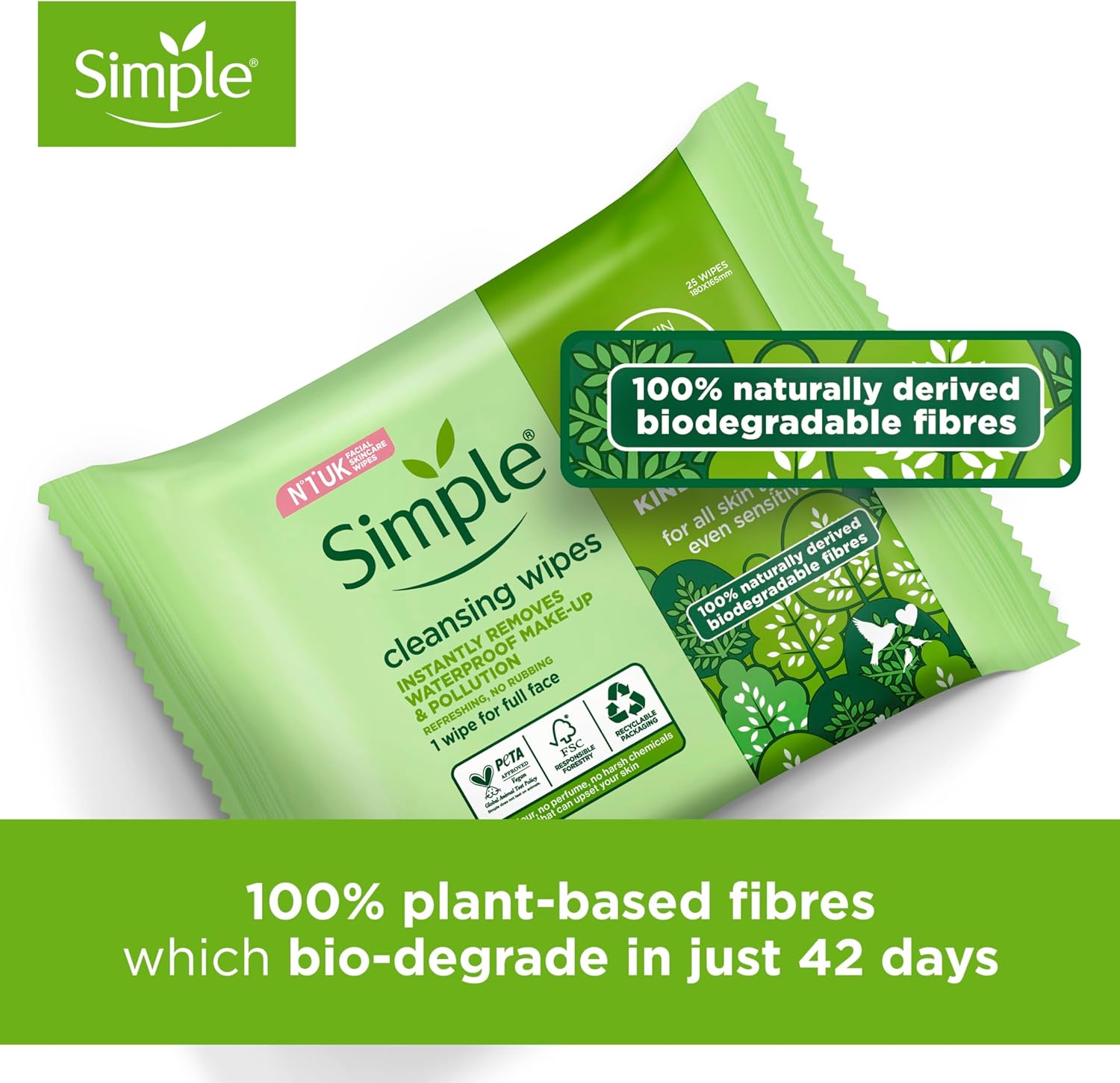 Simple Kind to Skin Biodegradable Cleansing Wipes (140 Wipes) 6