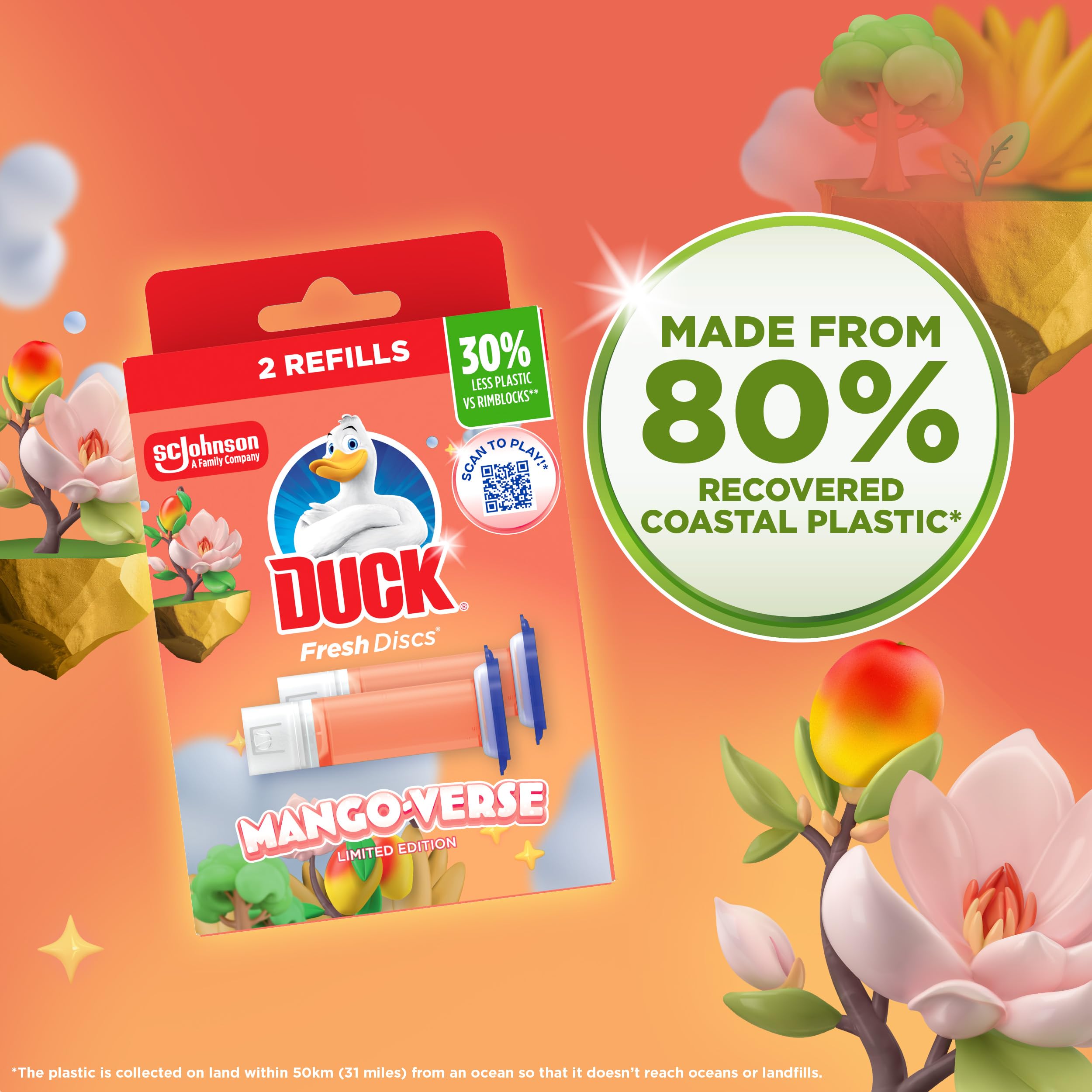 DUCK Fresh Discs Toilet Cleaner Refill Twin Pack - Mango Scent | Fights Stains | 5 Discs (72 ml)