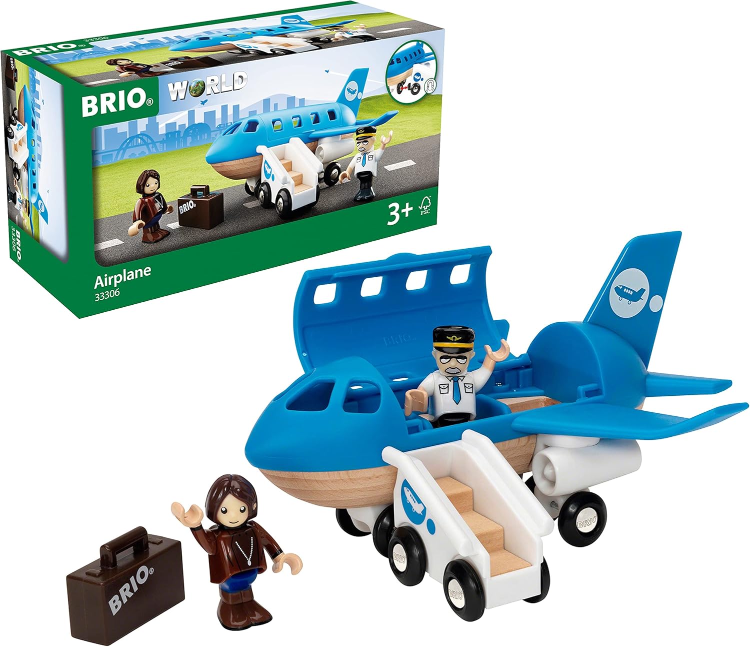 BRIO World Aeroplane Playset with Mobile Staircase and Figures - Compatible with BRIO Railway Sets