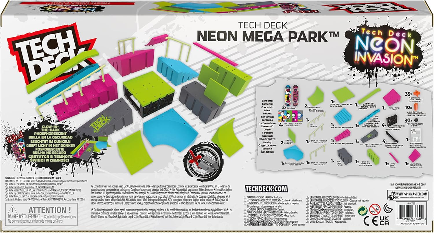 Tech Deck Neon Mega Park X-Connect Creator - Glow-in-the-Dark Customizable Skatepark Playset for Ages 6+ 6