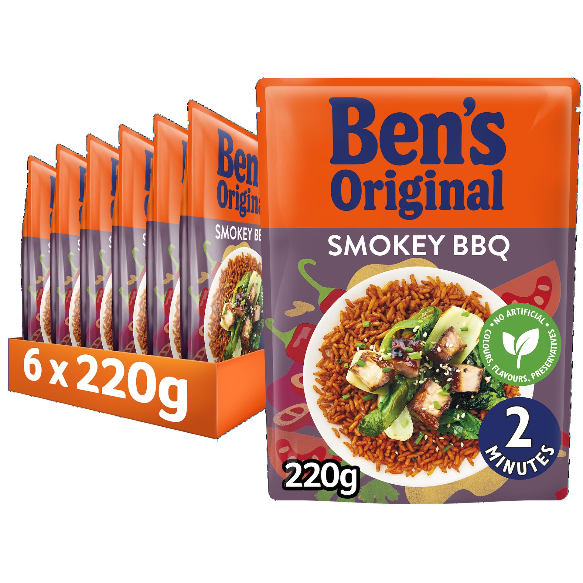 Ben's Original Smokey BBQ Microwave Rice, 6 x 220g Pouches