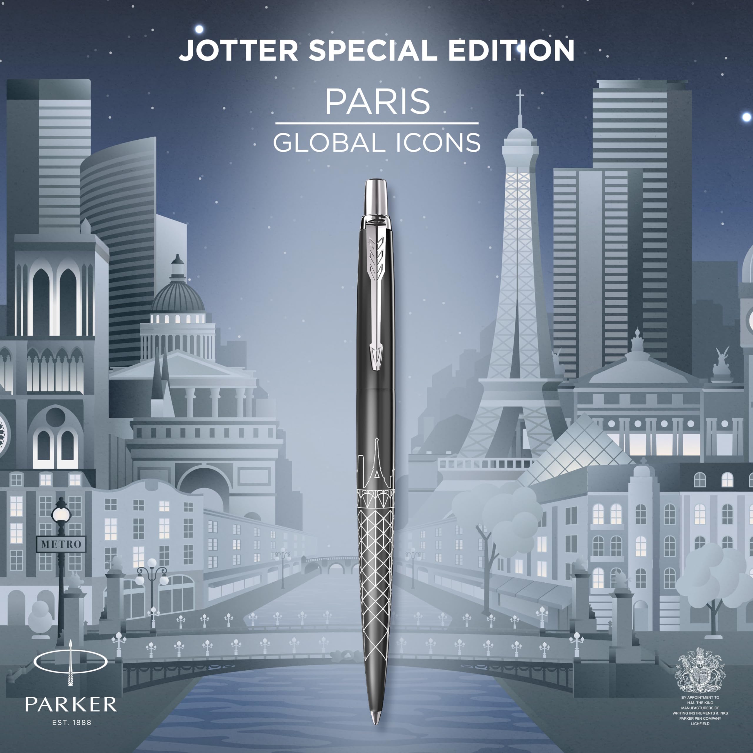 PARKER Jotter Special Edition Paris Grey Ballpoint Pen | Blue Ink | Medium Point