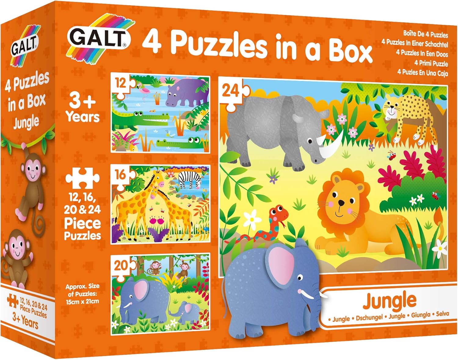 Galt Toys 4 Puzzles in a Box - Jungle Animal Jigsaw Puzzle Set for Kids, Ages 3 Years and Up