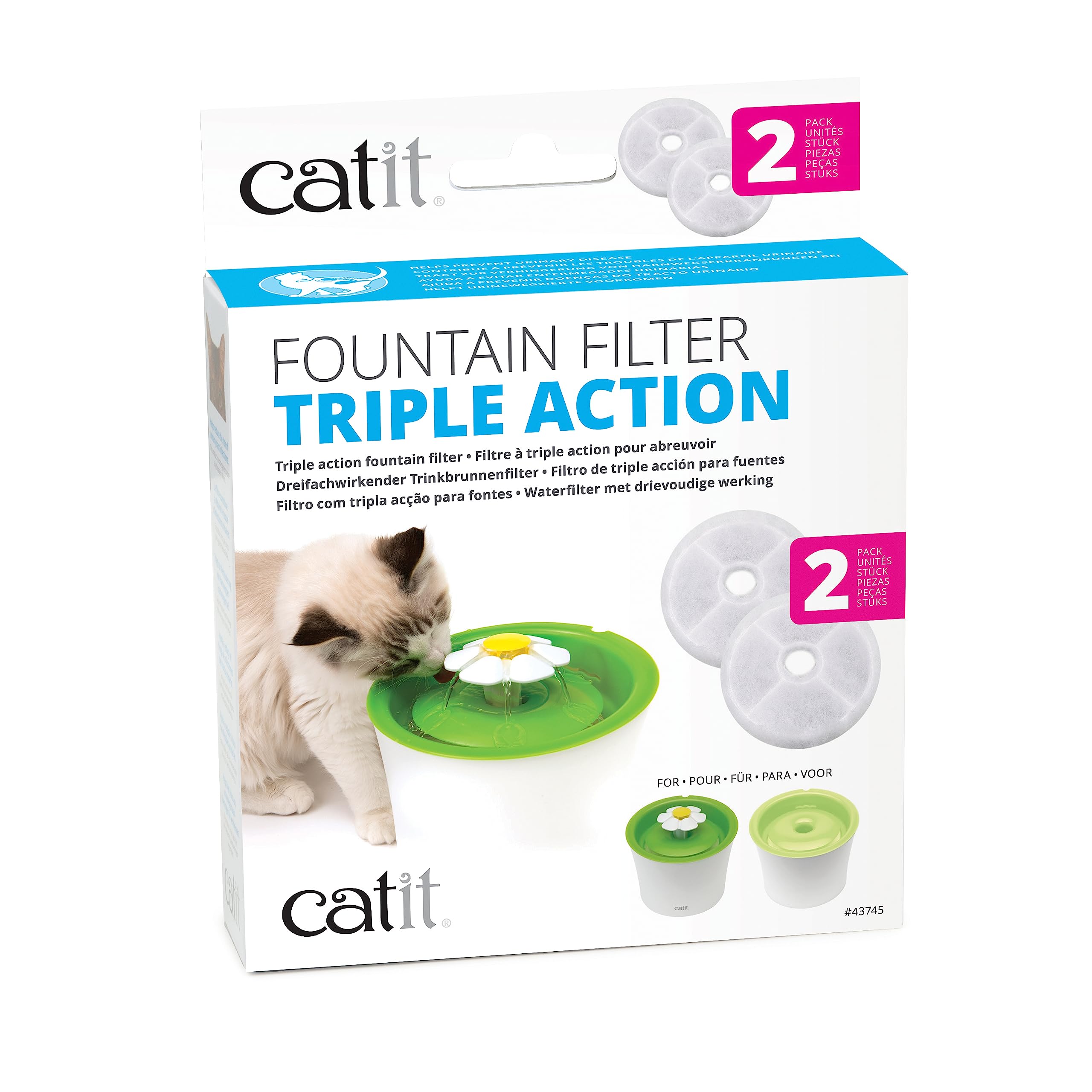 Catit Triple Action Fountain Filters for 3L Flower & Fresh & Clear Fountains | Pack of 2