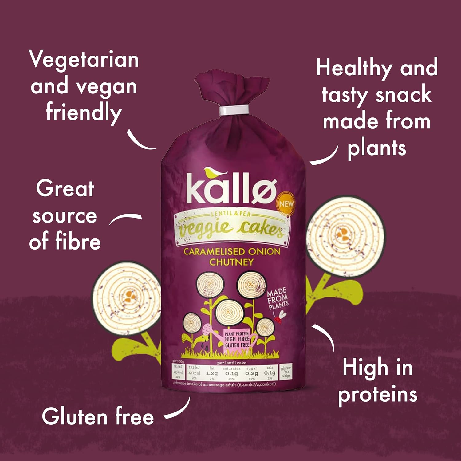 Kallo Veggie Cakes, Caramelised Onion, 6 x 122g 6