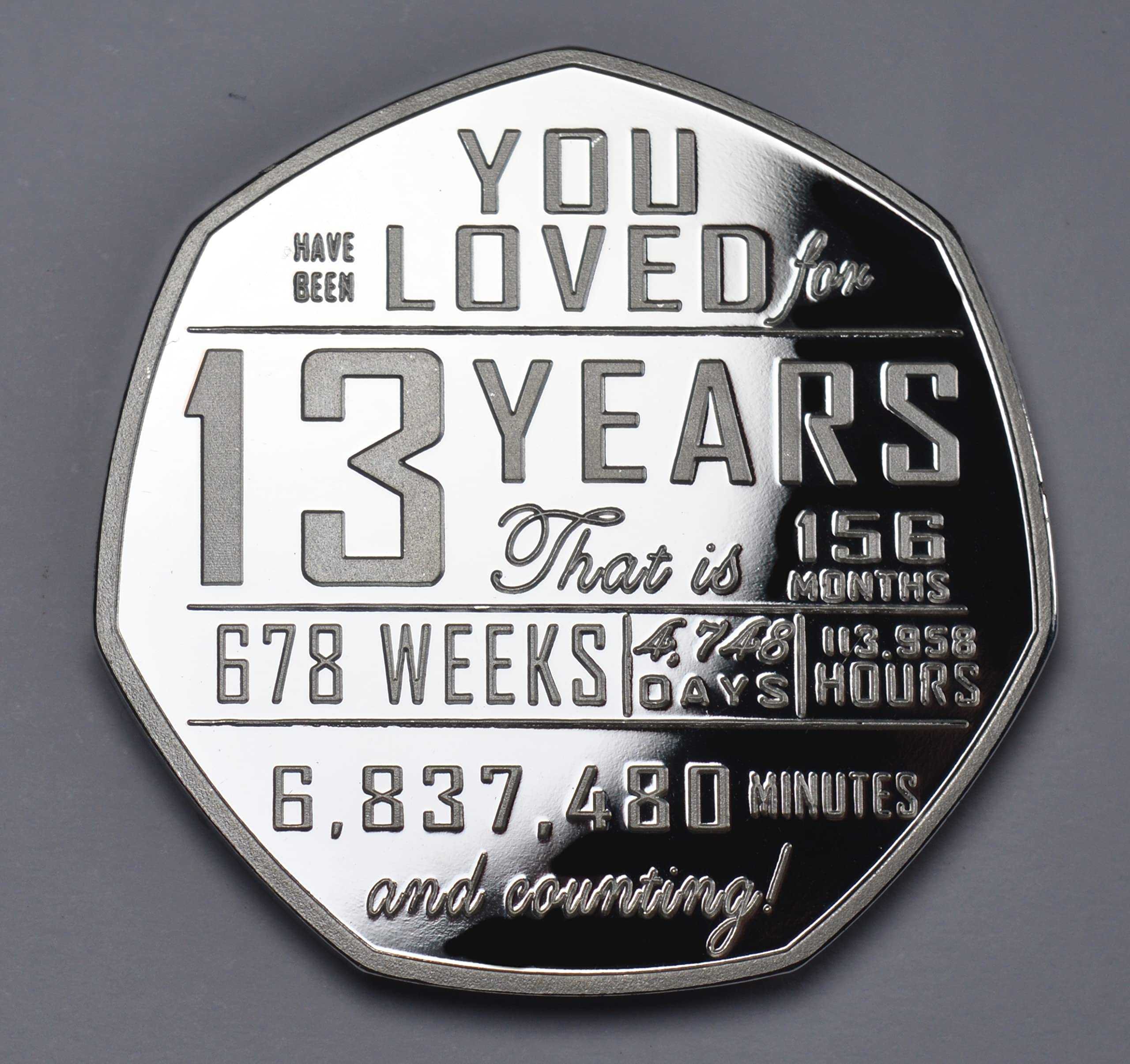 13th Birthday Silver Commemorative Coin - .999 Silver Plated, 27mm Diameter in Capsule 6