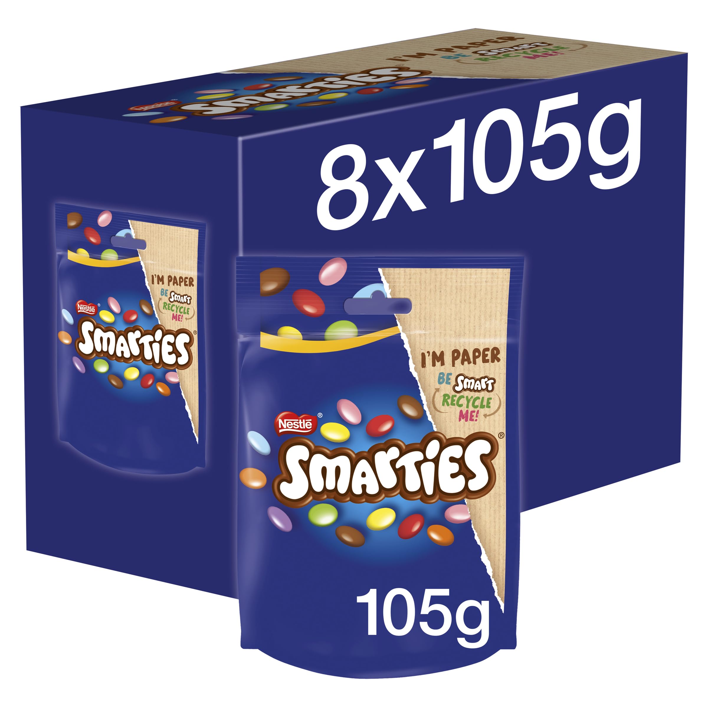 Smarties Milk Chocolate Sharing Bag 105g (Pack of 8)