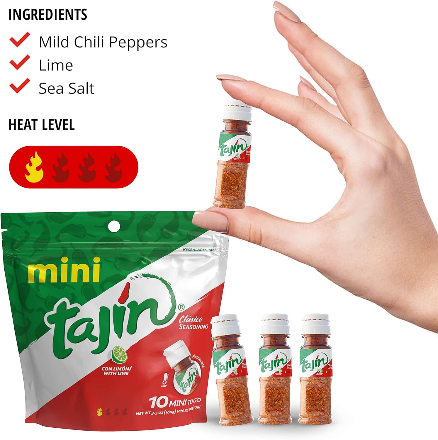 Tajín Clásico Seasoning Mini Pouch 0.35 oz (Pack of 10) – Authentic Mexican Chili Lime Spice