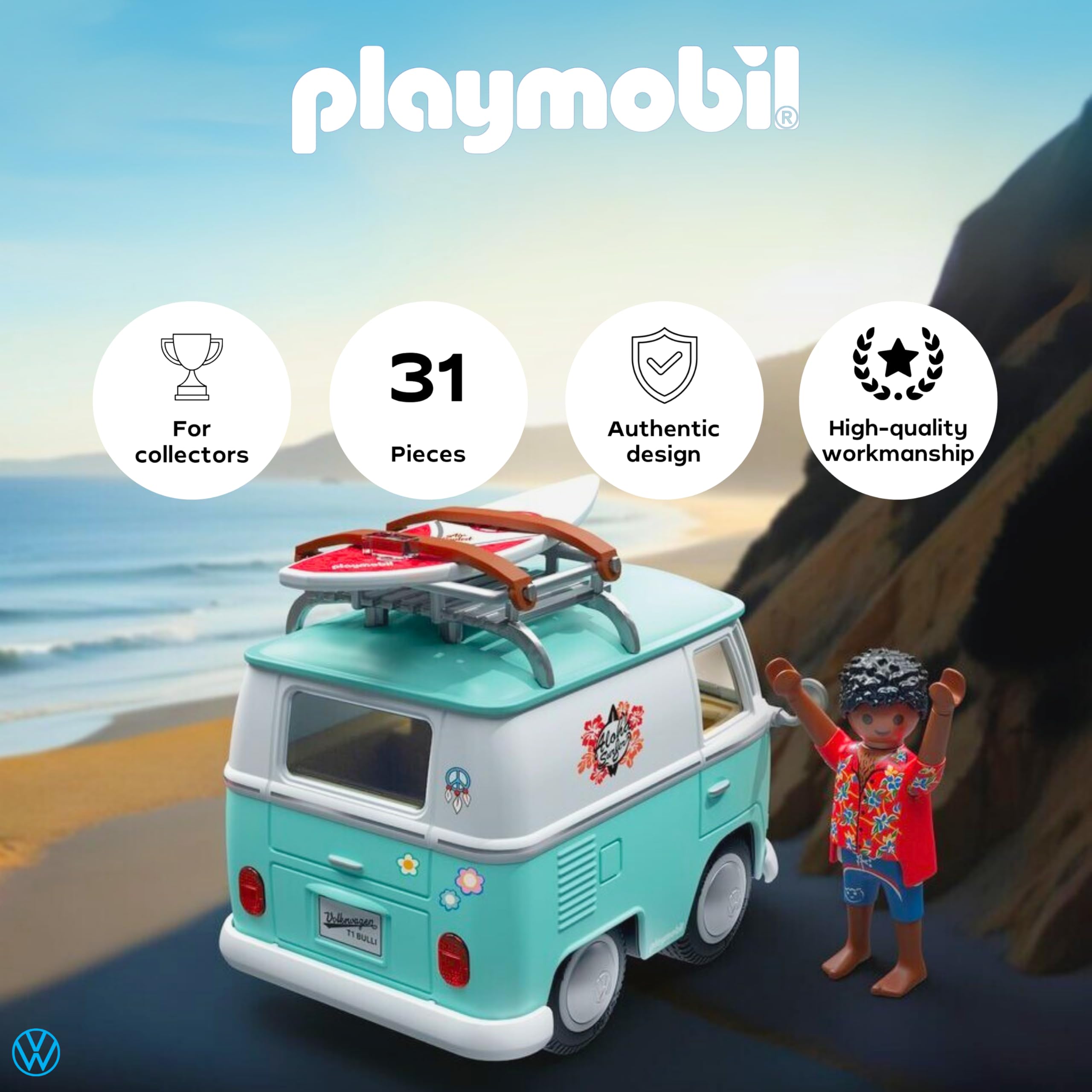 Playmobil Volkswagen T1 Camper Van - Retro Vehicle Playset for Kids & Collectors 6