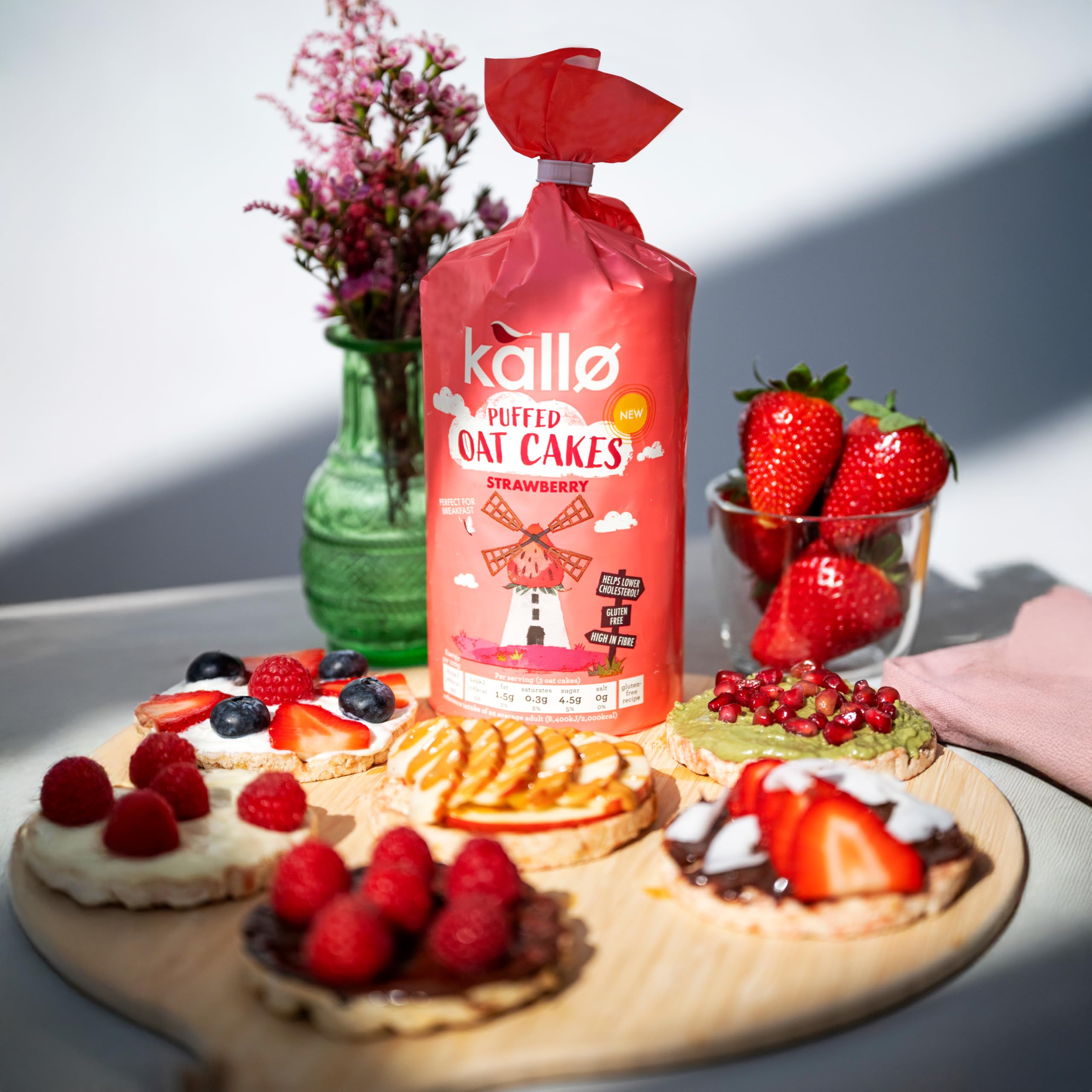 Kallo Strawberry Puffed Oat Cakes - Gluten-Free, High in Fibre, Cholesterol-Lowering 6
