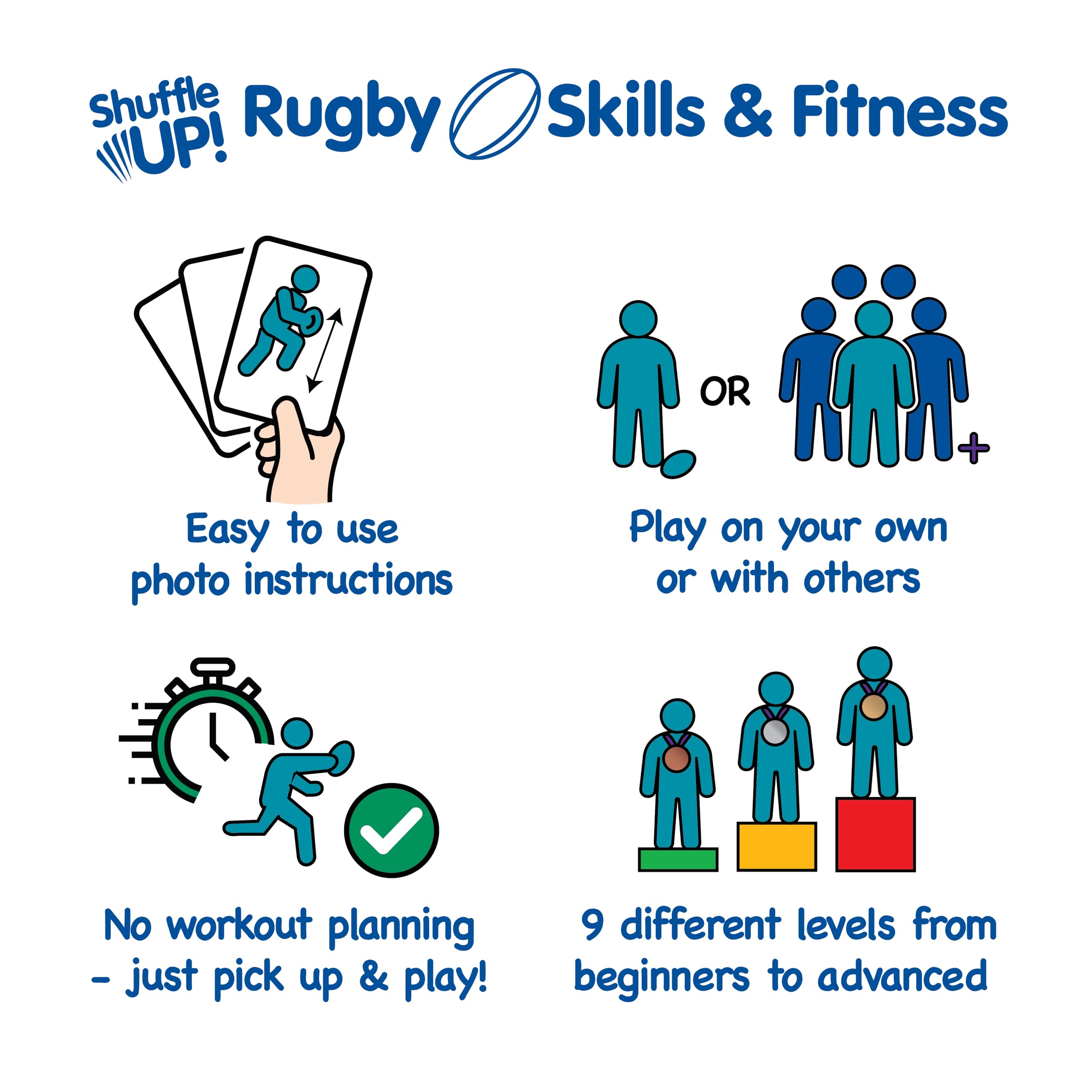 Shuffle Up Rugby Games - 70+ Fun & Active Fitness Workout Card Game for Kids and Family 10
