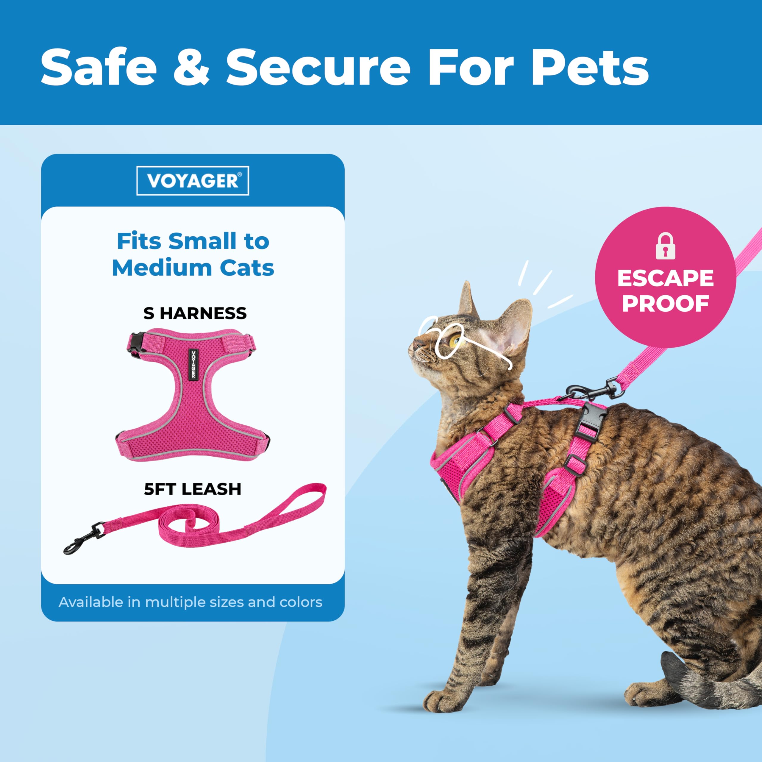 Best Pet Supplies Voyager Escape Proof Cat Harness and Leash Set - Reflective Stitching, 5ft Leash, Fuchsia, Size M (Chest: 16.5-19.5')