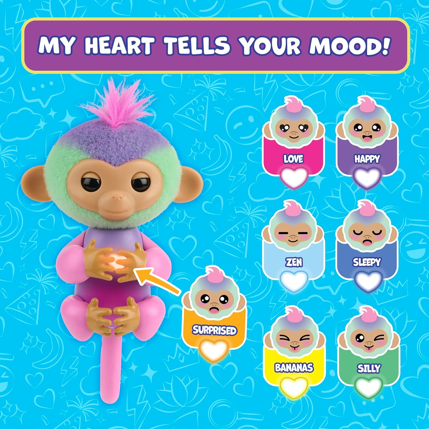 Fingerlings 3181 Magic Interactive Baby Monkey - Norah (Teal & Purple) with Fortune-Telling & Mood-Sensing Features 6