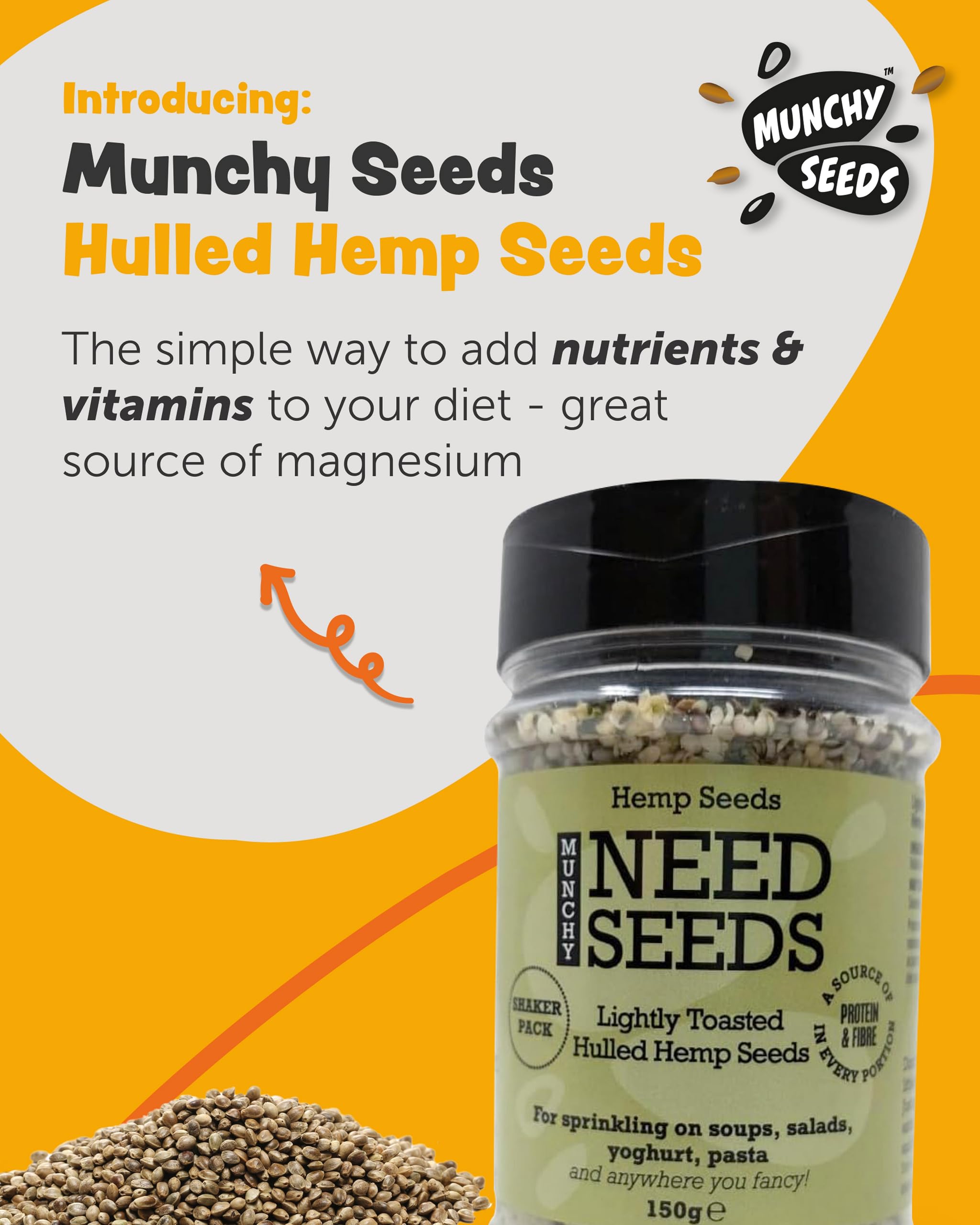 Munchy Seeds Toasted Hemp Seeds - 150g Shaker | High Protein | Omega-3 2