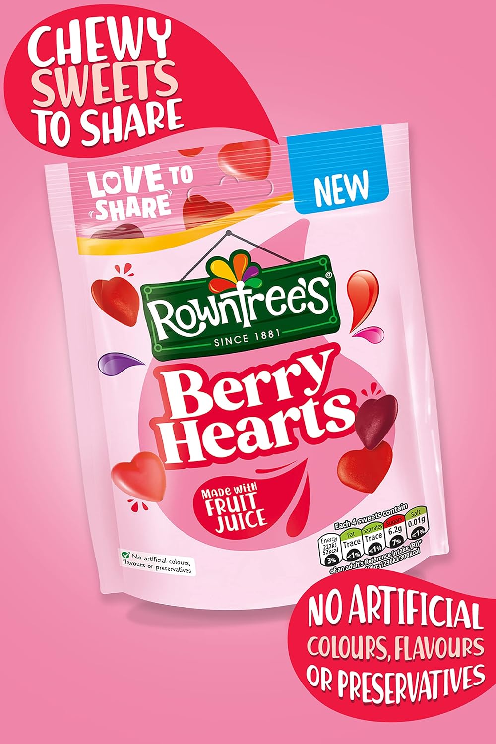 Nestlé Rowntree’s Berry Hearts Fruity Chewy Sweets, 115g 3