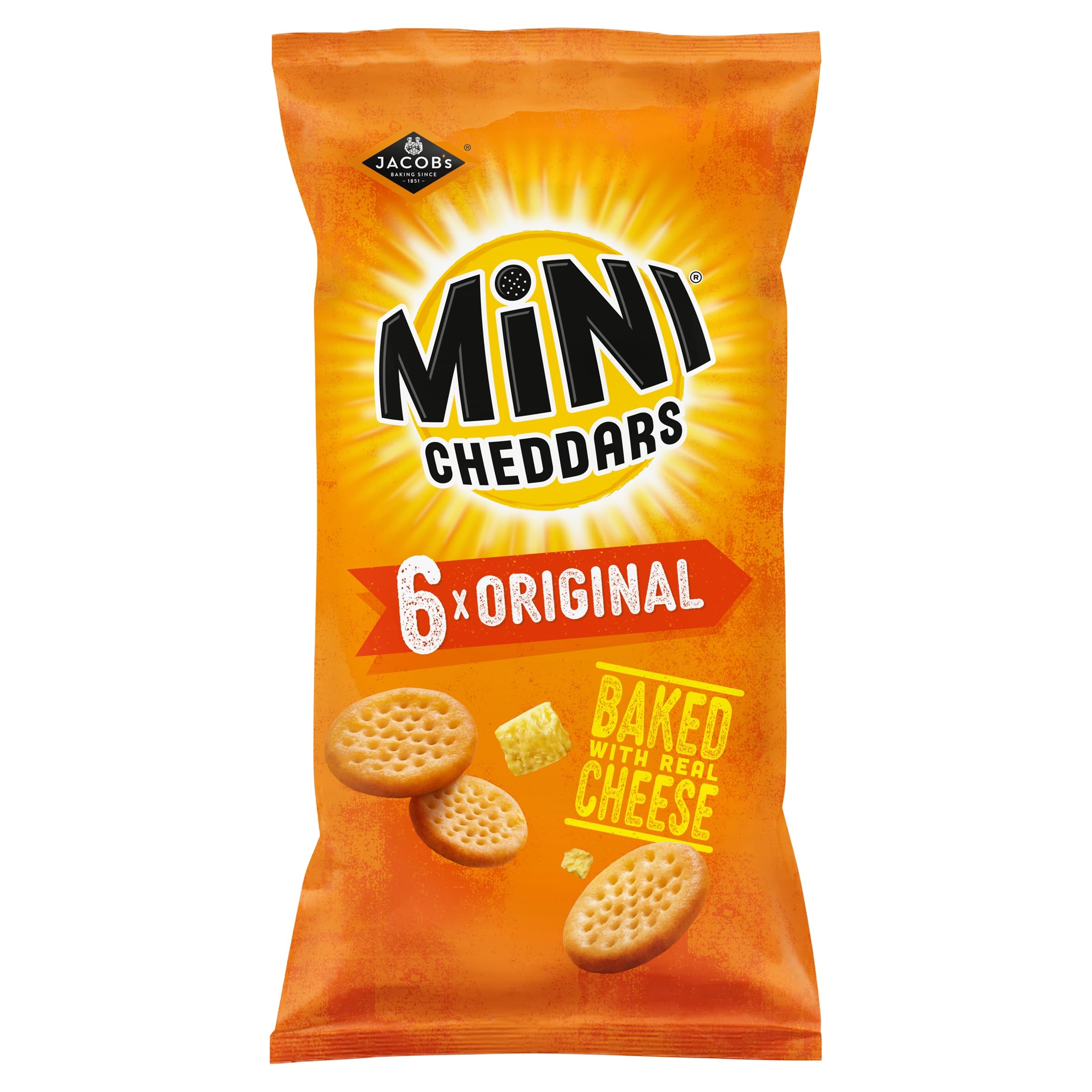 Jacob's Mini Cheddars Original Baked Snacks Multipack 6x23g (138g) - Real Cheese, No Artificial Flavours