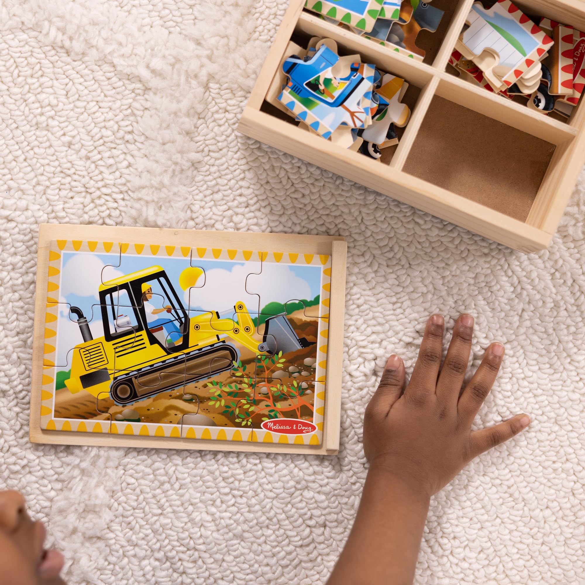 Melissa & Doug Construction Vehicles 4-in-1 Wooden Jigsaw Puzzles Set | 4 x 12 Pieces | Ages 3-6 2