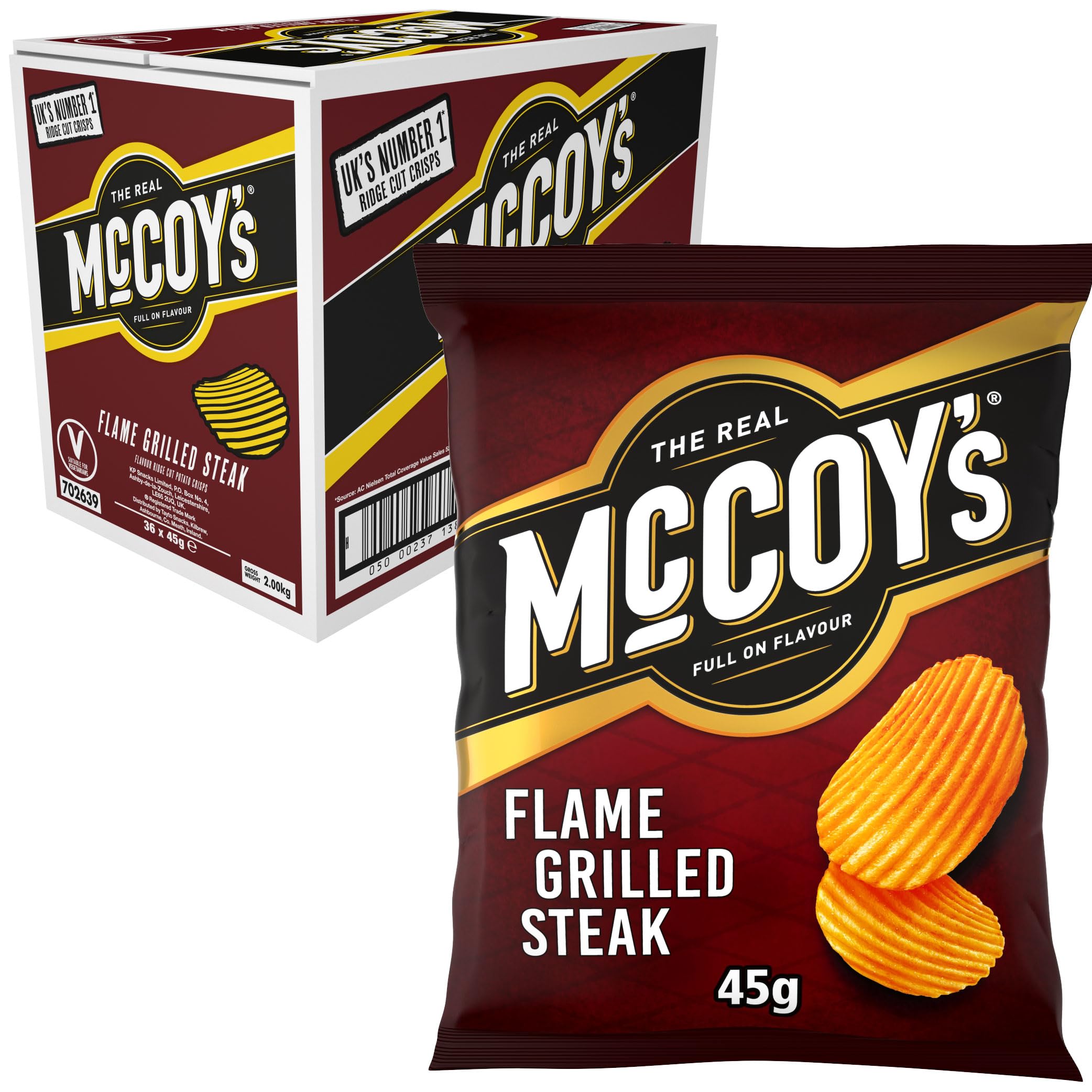 McCoys Flame Grilled Steak Grab Bag Crisps 45g (Multipack of 36)