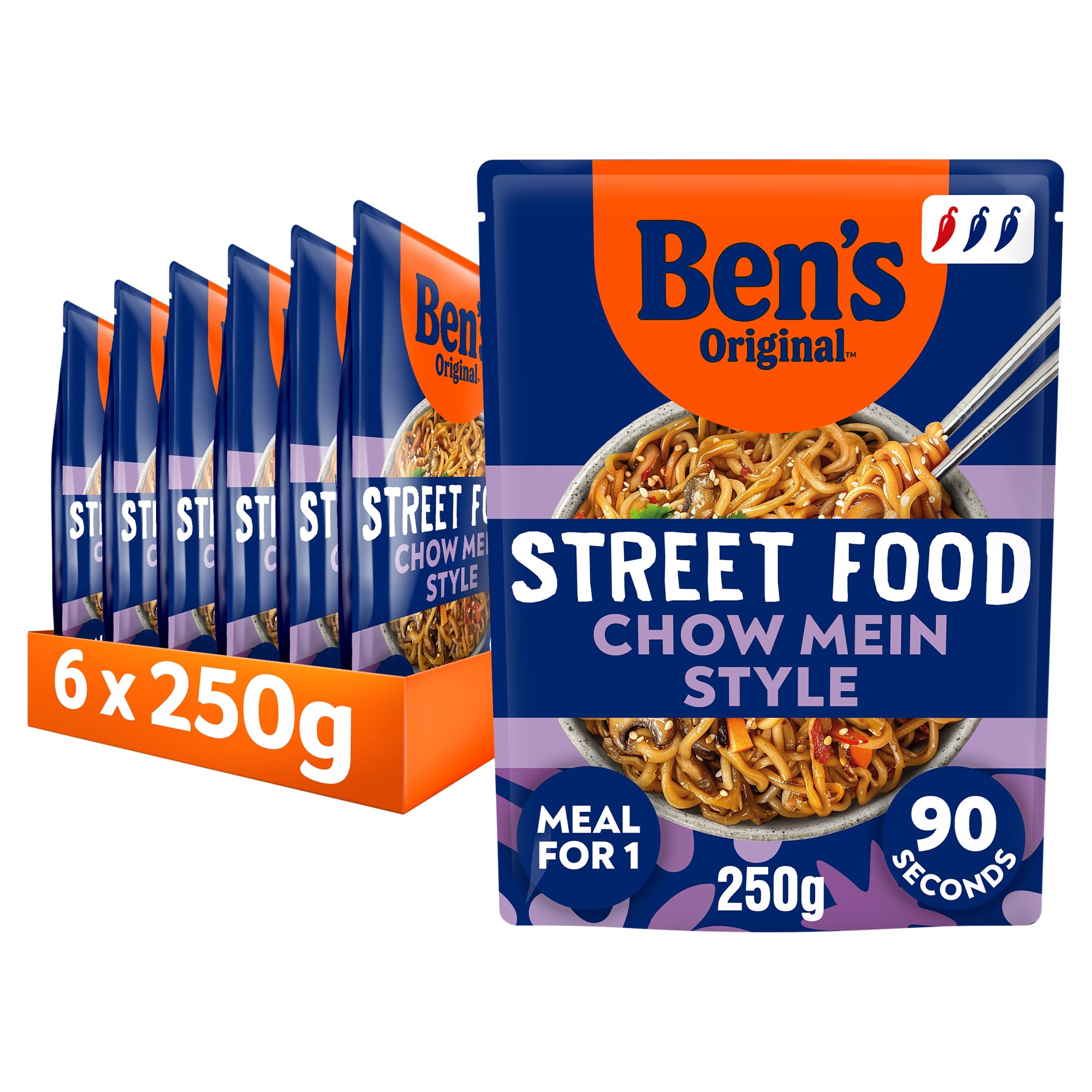 Ben's Original - Street Food Chinesische Chow Mein Style Nudeln Fertiggericht (6x 250g)