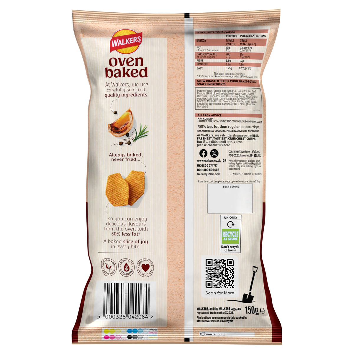 Walkers Oven Baked Roasted Beef Crisps - 150g