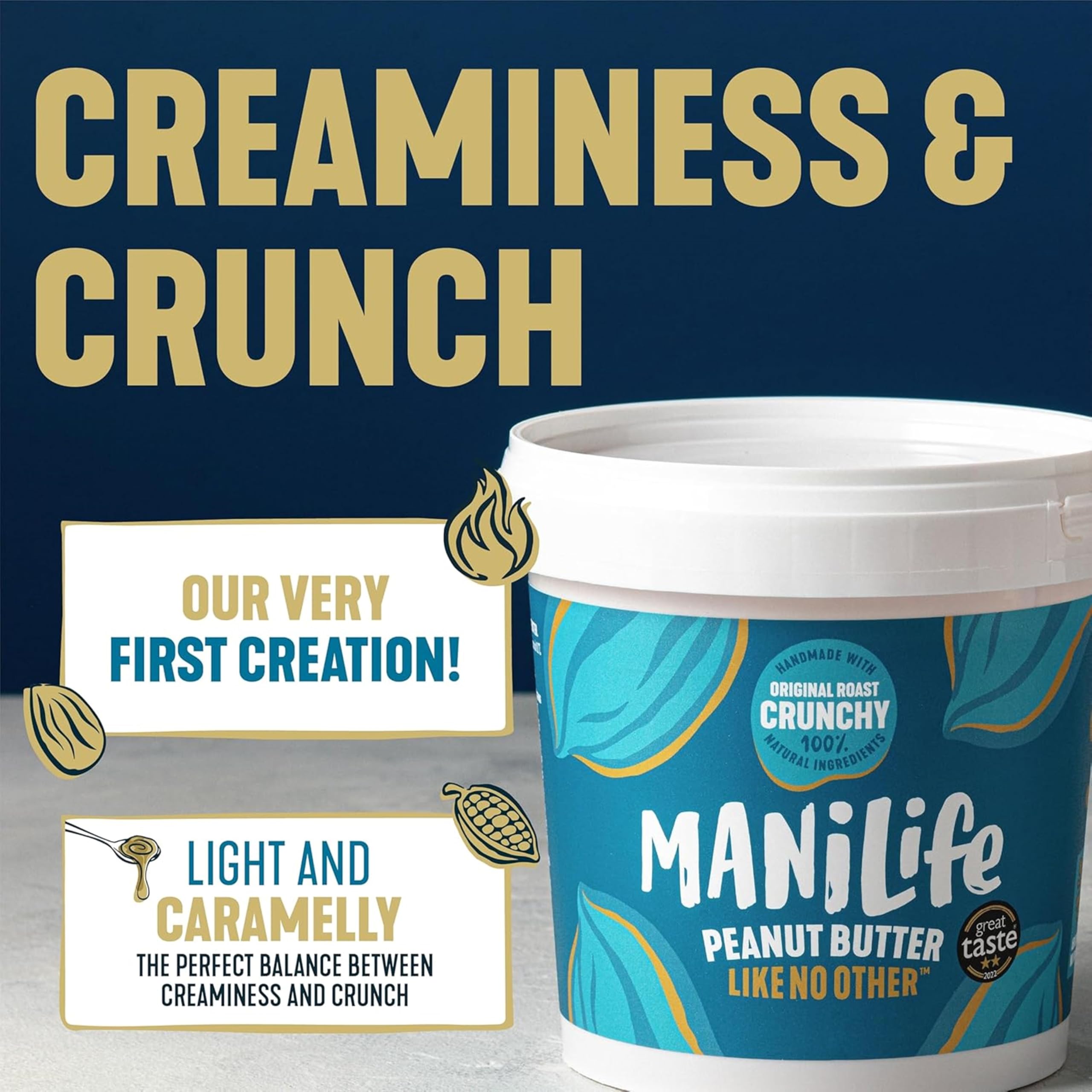 ManiLife Original Roast Crunchy Peanut Butter, 900g - Single Origin Argentine Peanuts, No Added Sugar, Vegan