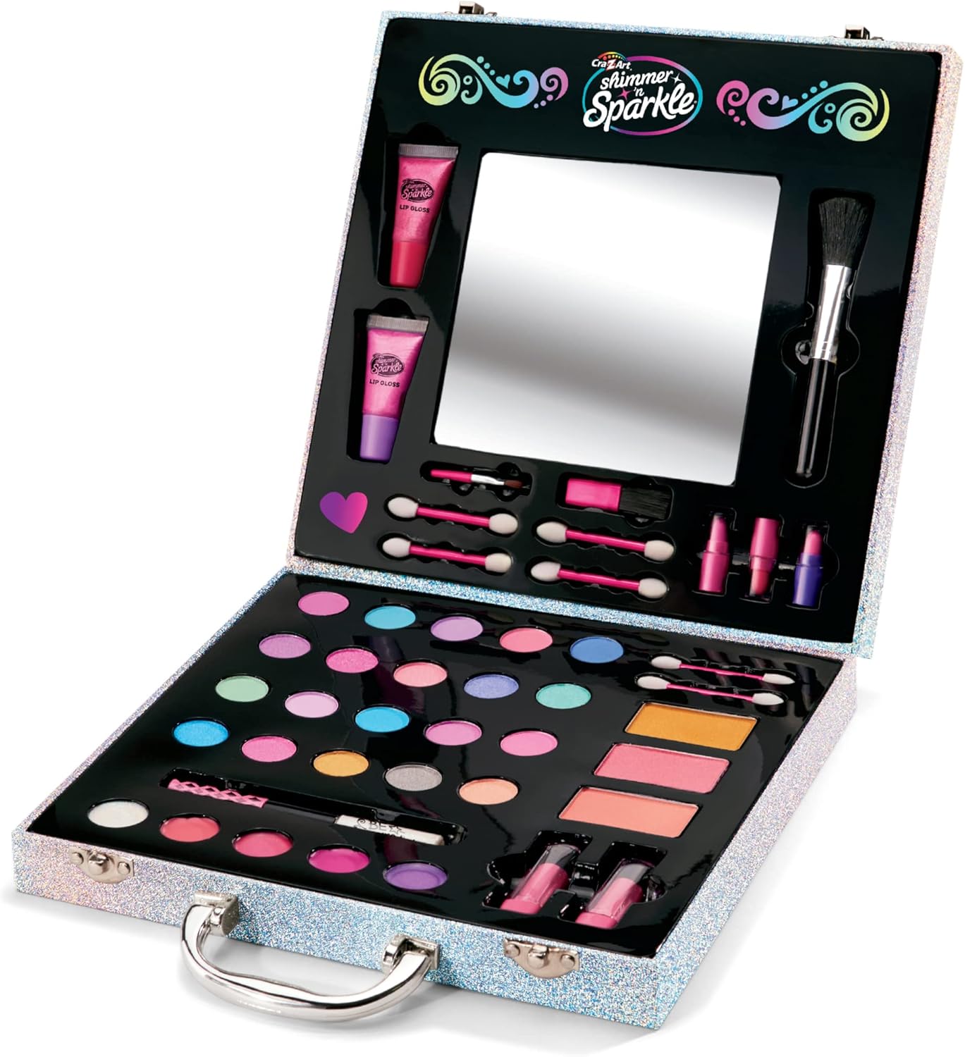 Shimmer 'N Sparkle Glitter Makeover Studio Kids Makeup Set for Girls (35+ Piece Real Makeup Playset)