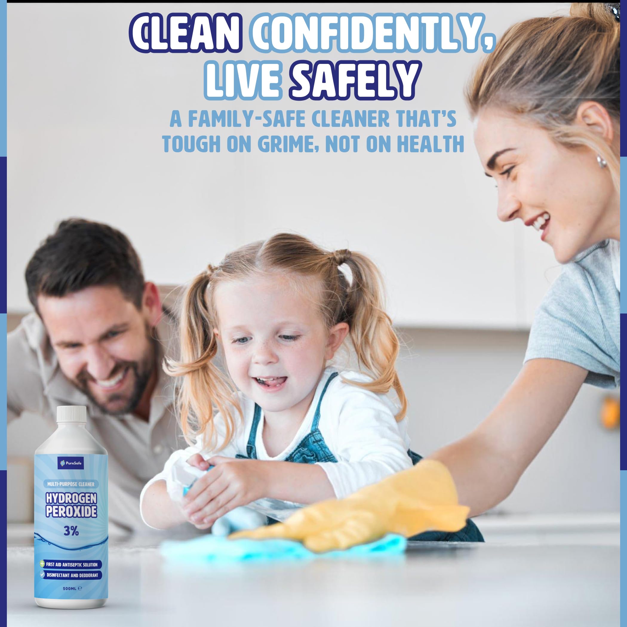 Pure Safe - Hydrogen Peroxide 3% Solution 500ml – Multi-Purpose Disinfectant Cleaner 3