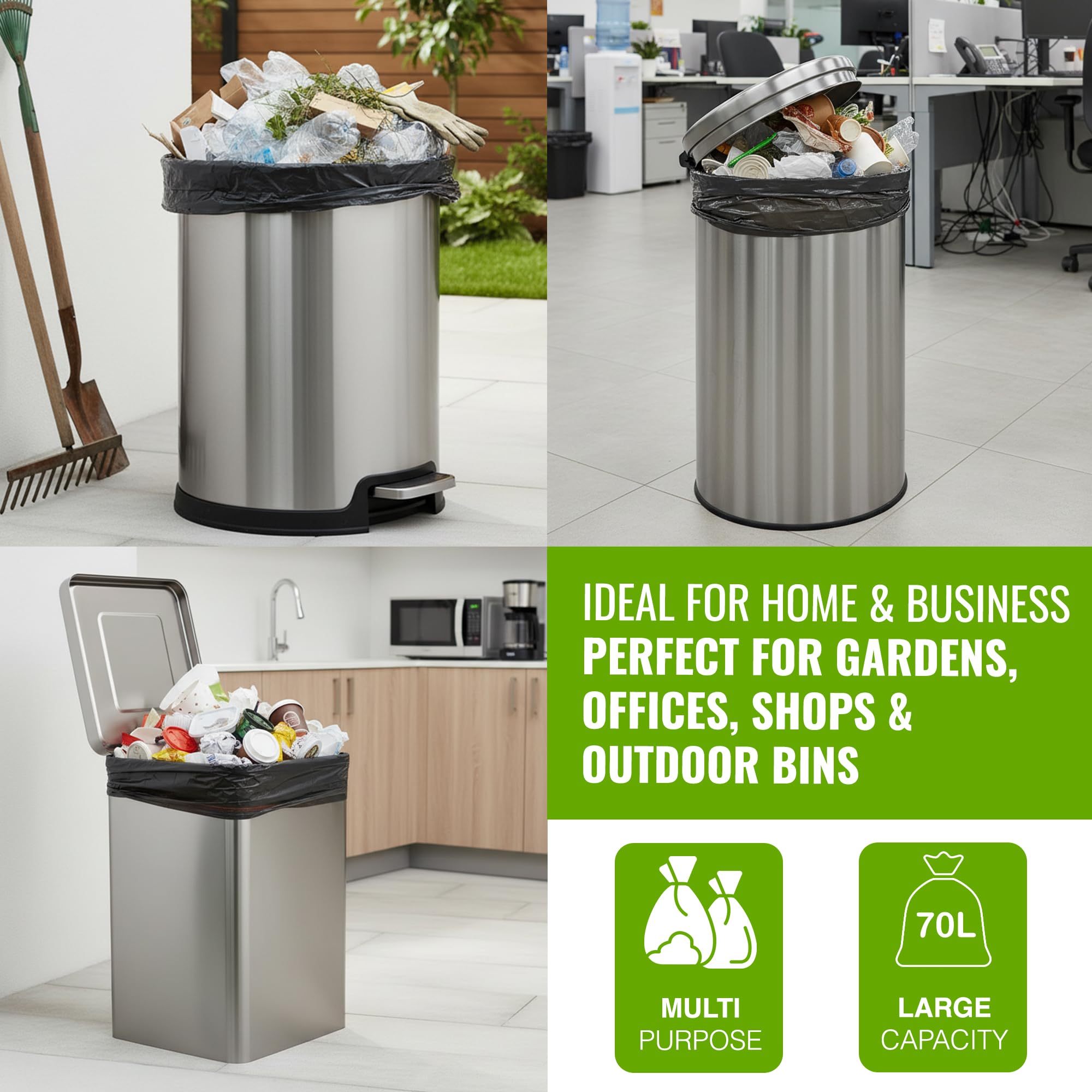 EcoBag Heavy Duty Refuse Sacks - 50 Pack, 70L Capacity, Made with 98% Recycled Plastic 8