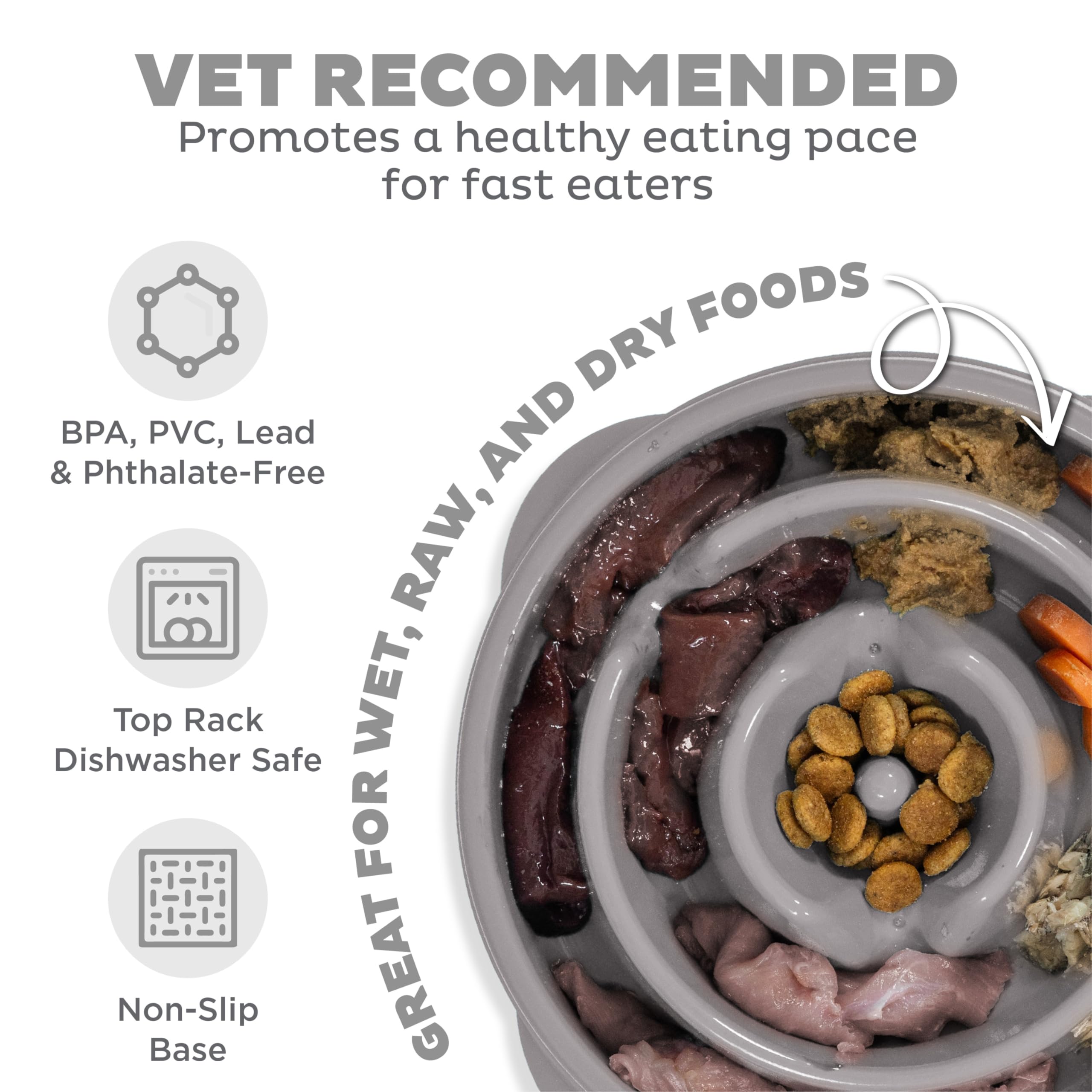 Outward Hound Slow Feeder Dog Bowl - Reduces Bloat, Improves Digestion | Medium, Grey 3