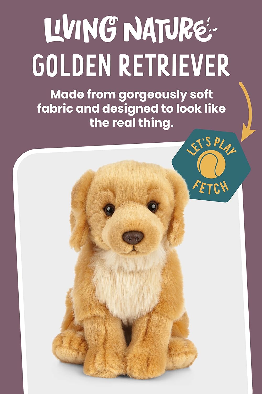 Living Nature Golden Retriever Plush Toy - Realistic Soft Cuddly Dog with Educational Fact Tag 4