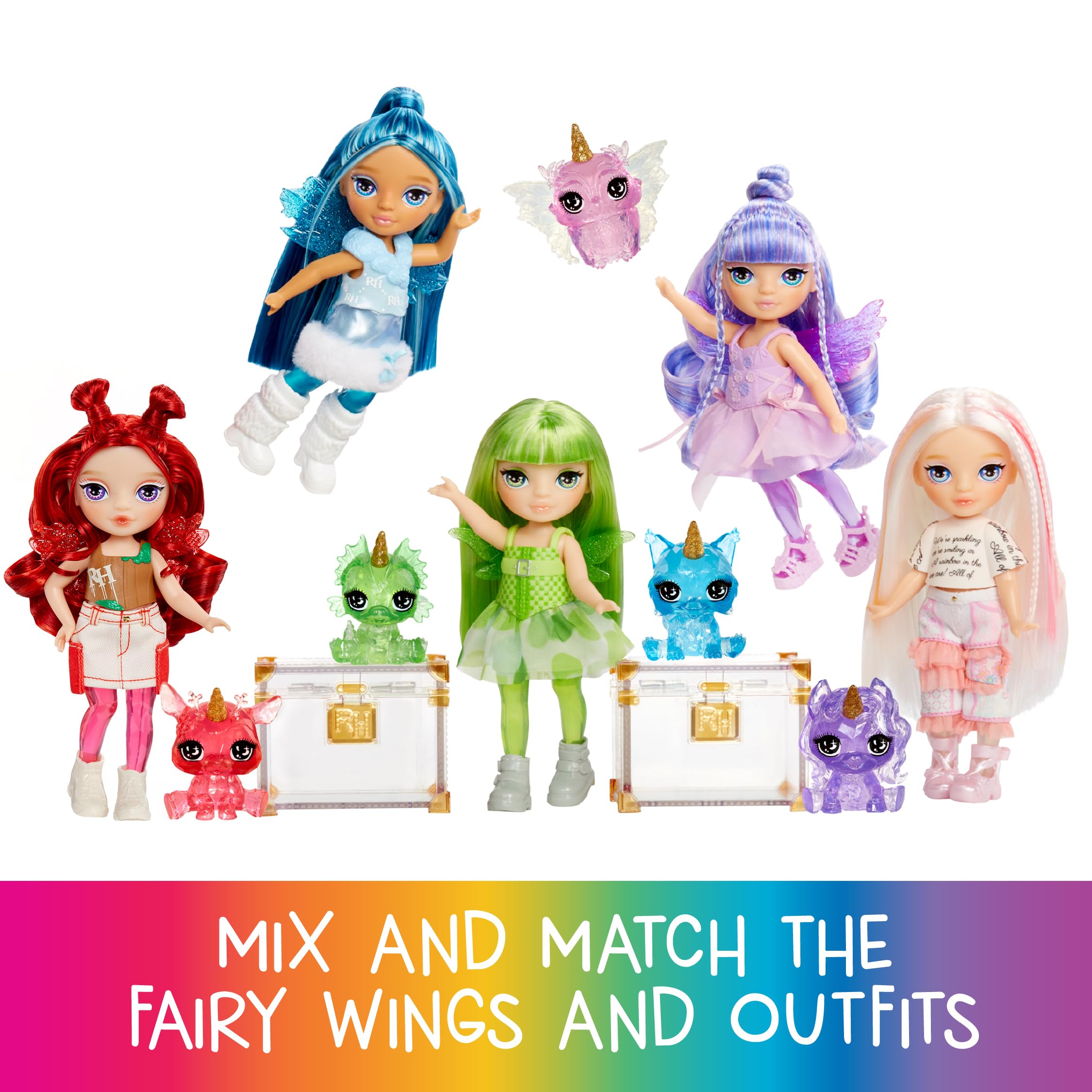 Rainbow High Littles Rainbow Fantasy Fairies & Pet - Amethyst, Purple - 14cm Posable Small Doll & Fantasy Pegasus Unicorn Pet with Interchangeable Fairy Wings, Cute Present for Children 4+ 6