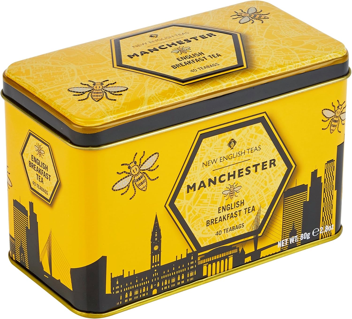 New English Teas - Manchester City Bee Tea Caddy with 40 English Breakfast Teabags