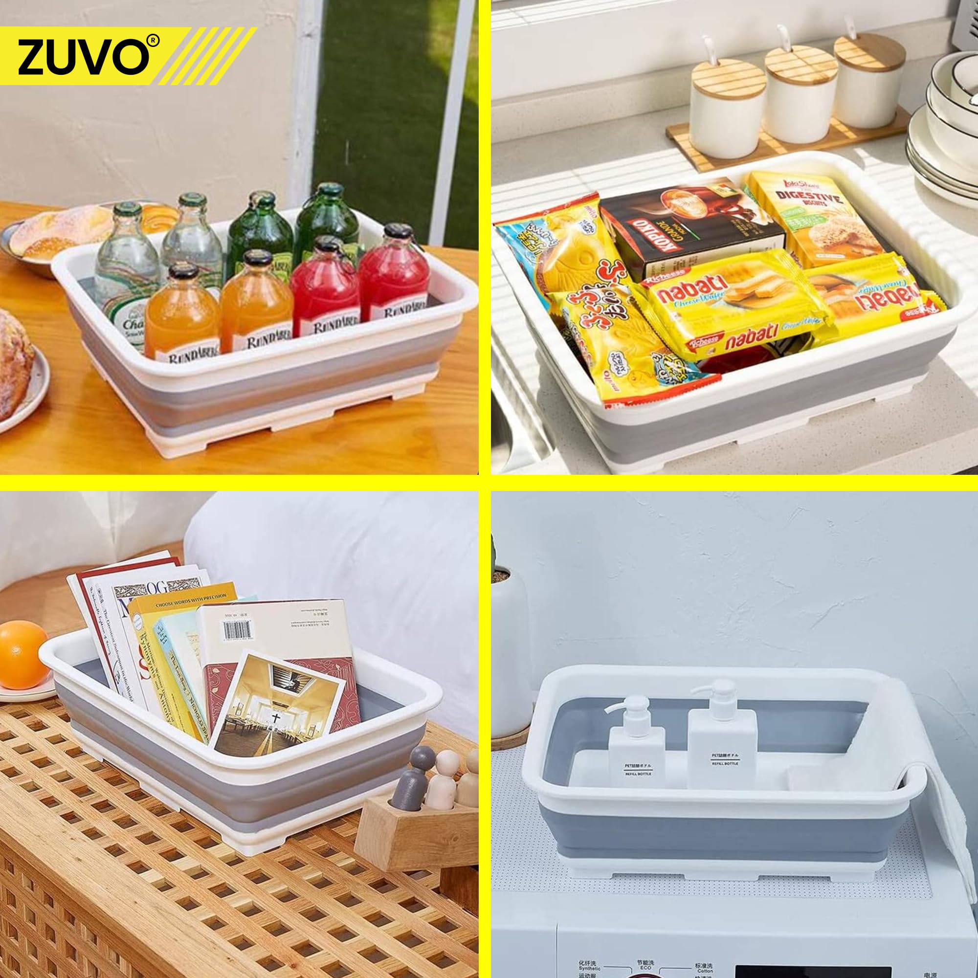 Zuvo - Collapsible Washing Up Bowl 10L Laundry Basket for Sink 6