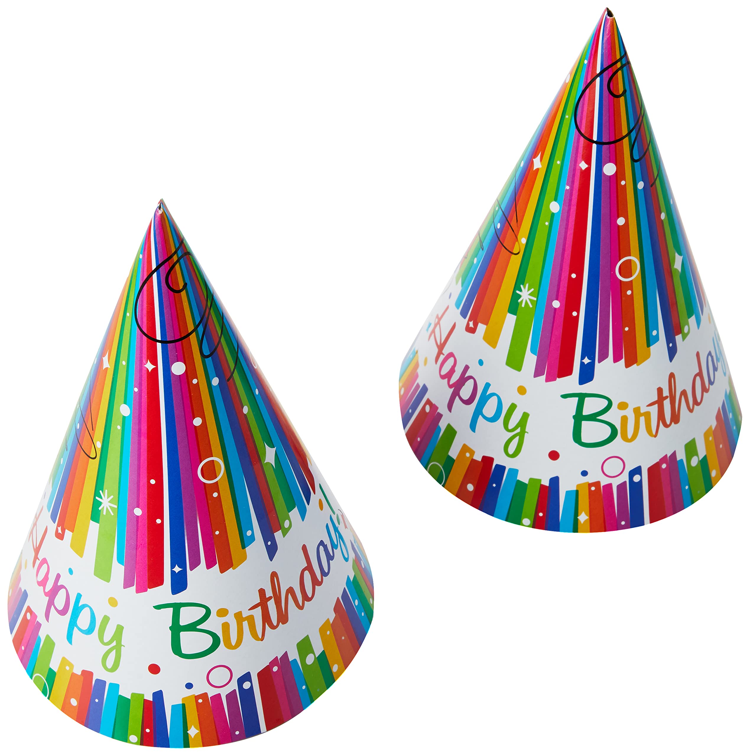 Rainbow Ribbons Birthday Party Hats, Pack of 8 - Cone Paper Hats with Elastic Band 3