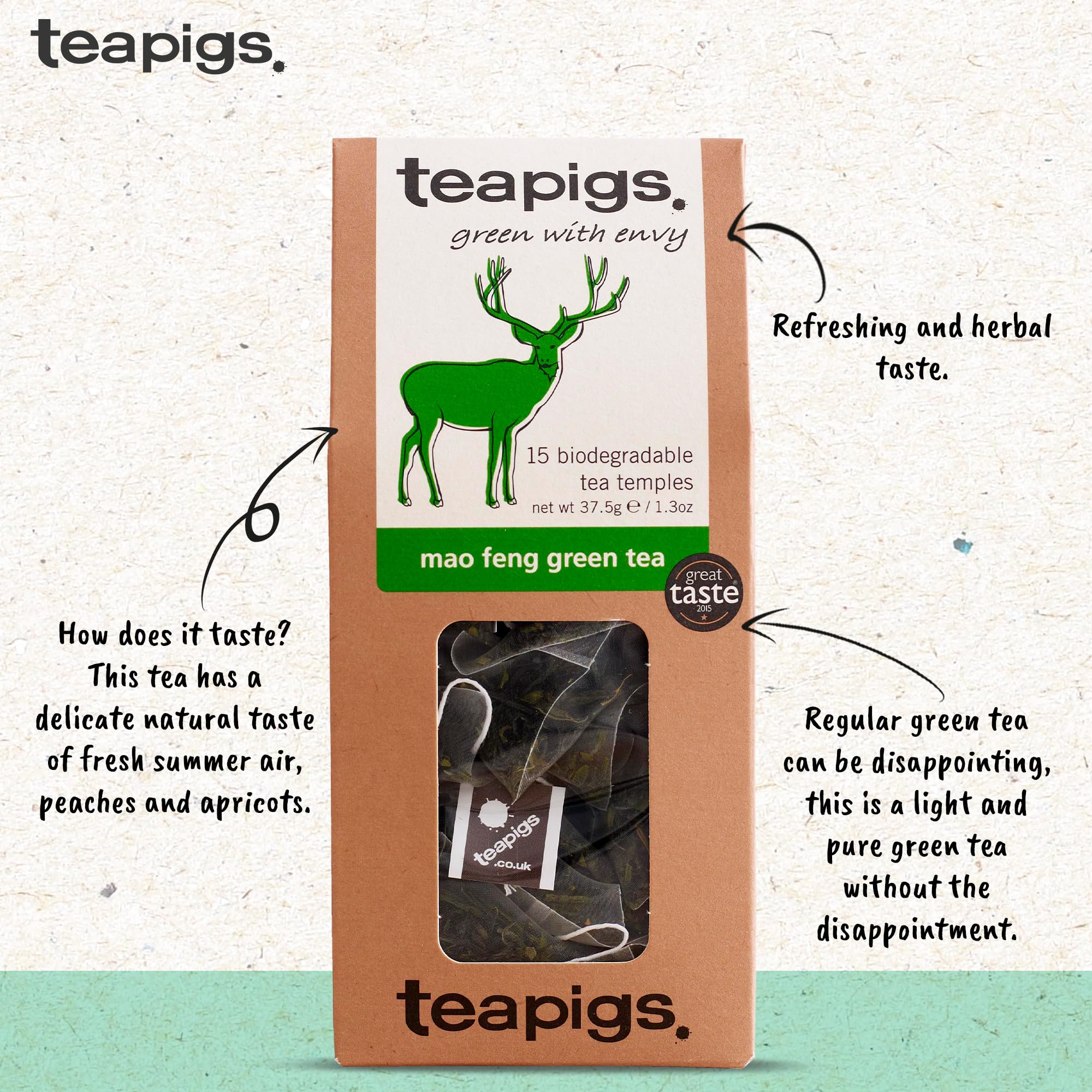 teapigs Mao Feng Green Tea - Pure Whole Leaf Green Tea Bags, Fresh Peachy Flavor, 80°C Brew 7