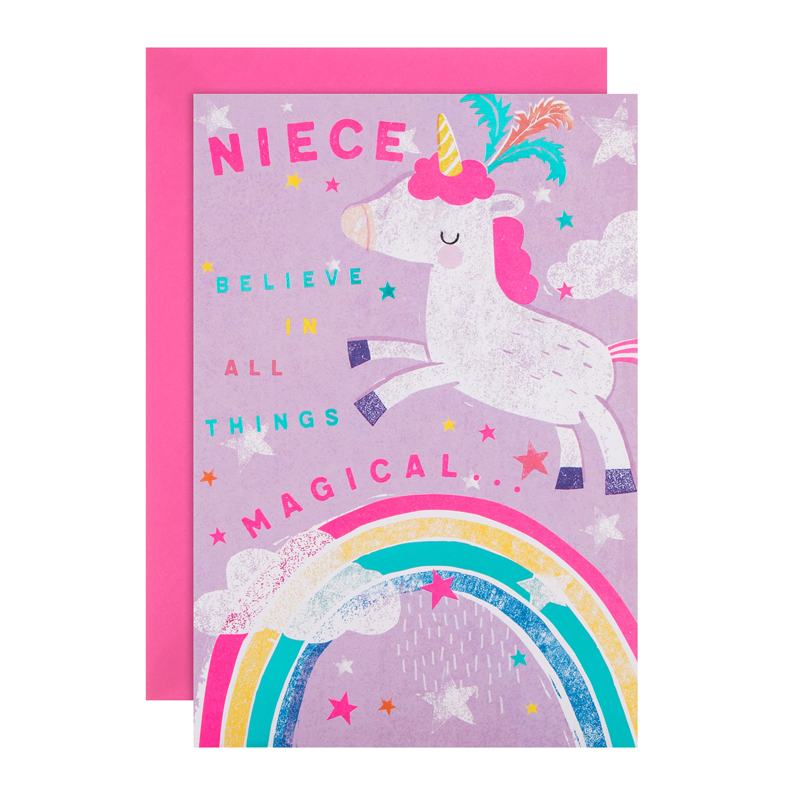 Hallmark Birthday Card for Niece - Unicorn Design with Green Foil Accents