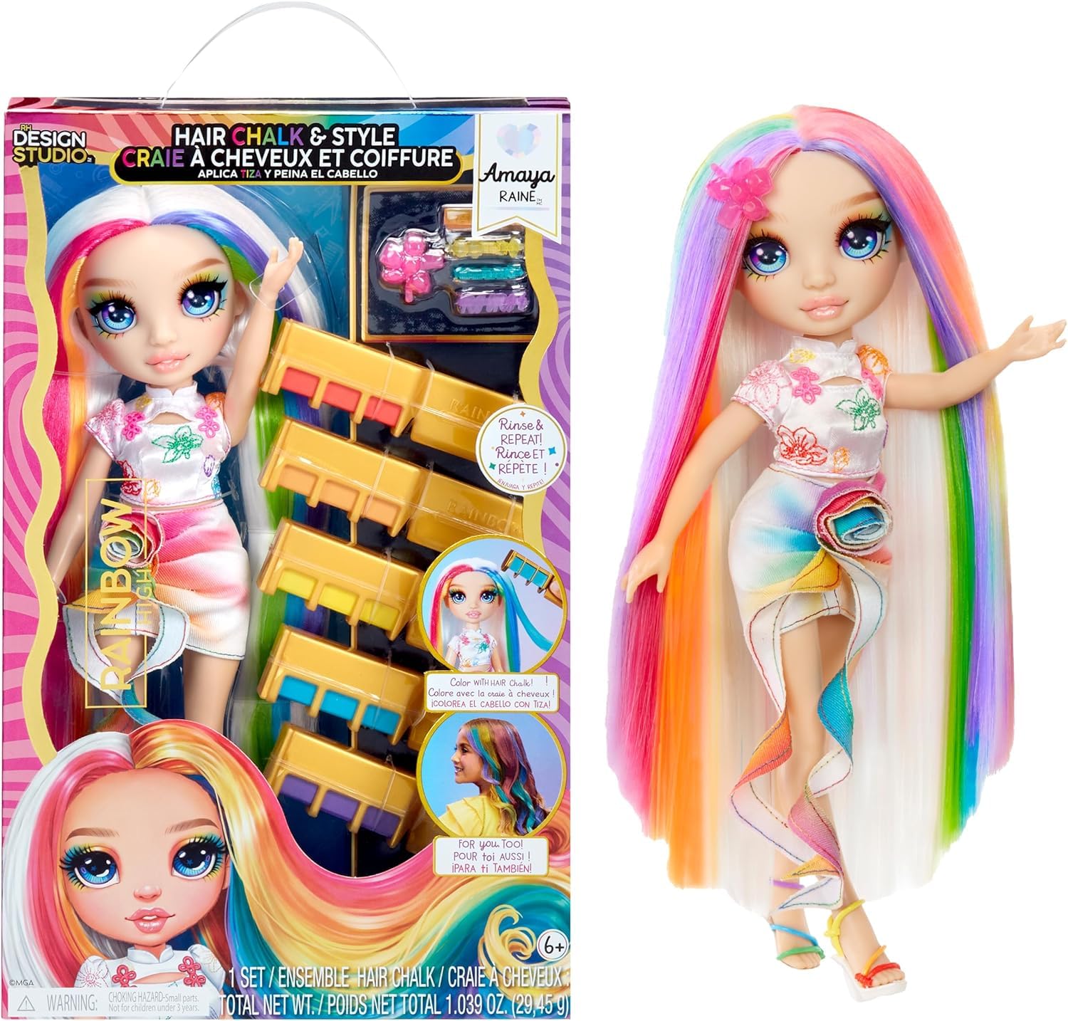 Rainbow High Amaya Hair Chalk & Style Doll - 28 cm Fashion Doll with Washable Hair Chalk Kit