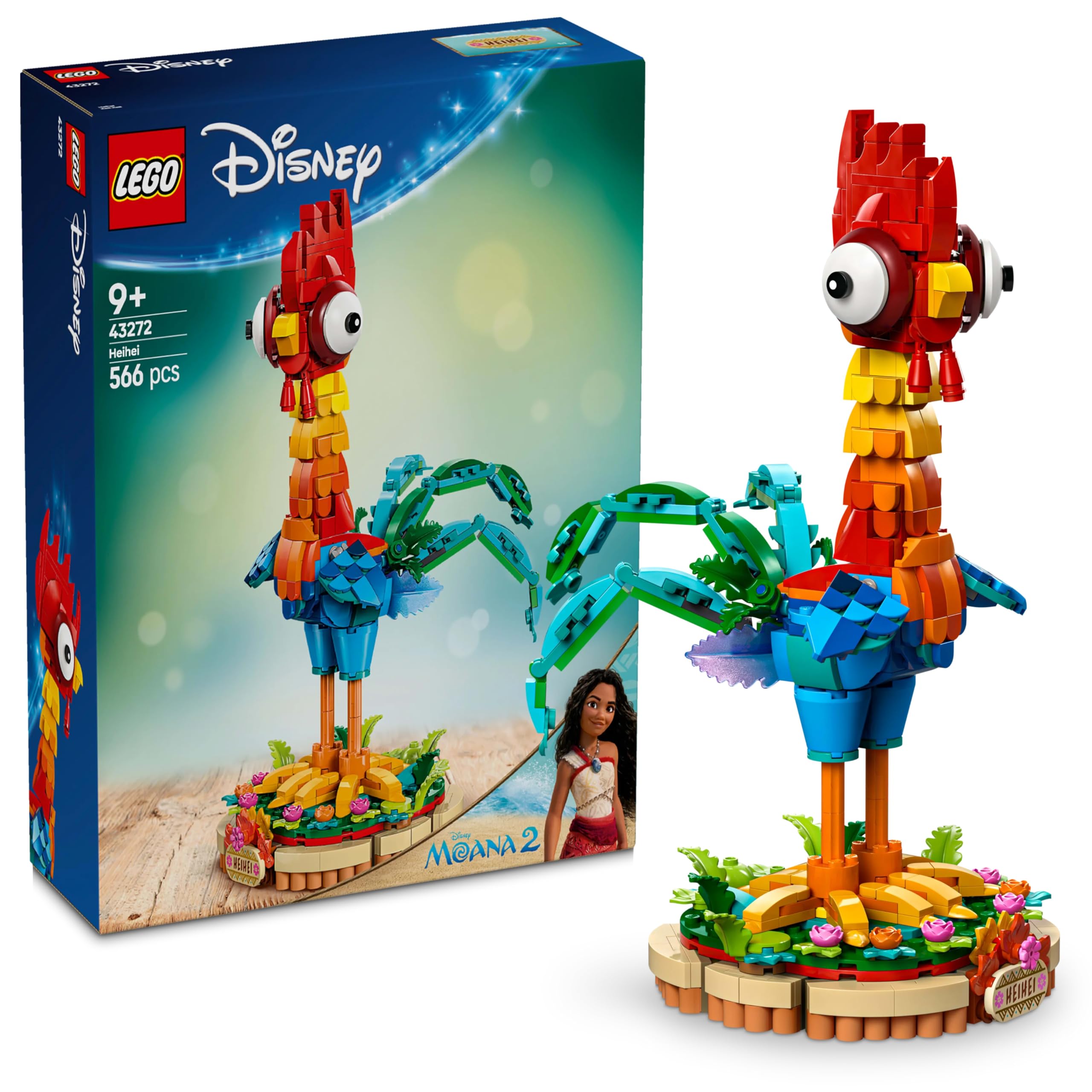 LEGO ǀ Disney Moana 2 Heihei Buildable Animal Toy - Posable Chicken Figure with Stand for Kids 9+